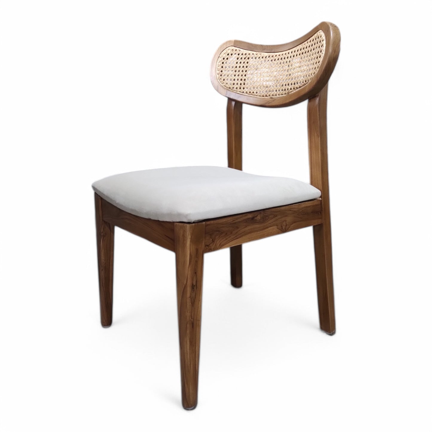 Teak Wood Dining Chair with Cane Rattan Back