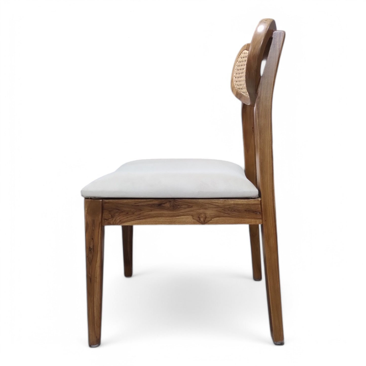 Teak Wood Dining Chair with Cane Rattan Back