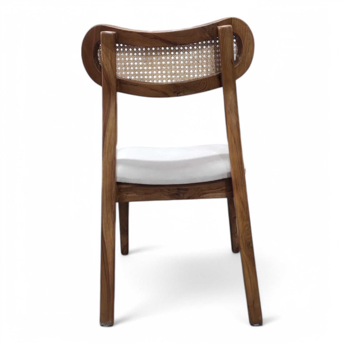 Teak Wood Dining Chair with Cane Rattan Back
