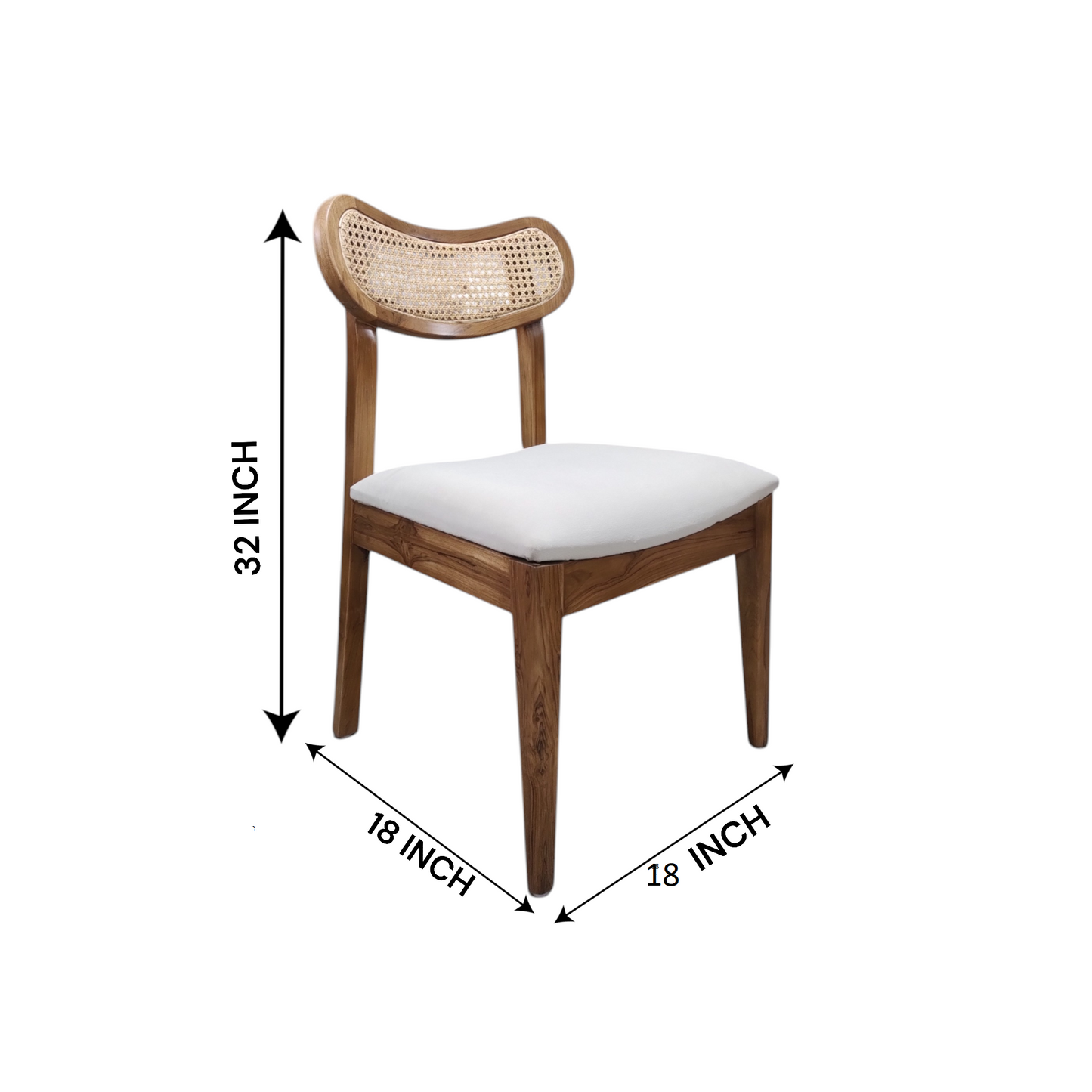 Teak Wood Dining Chair with Cane Rattan Back