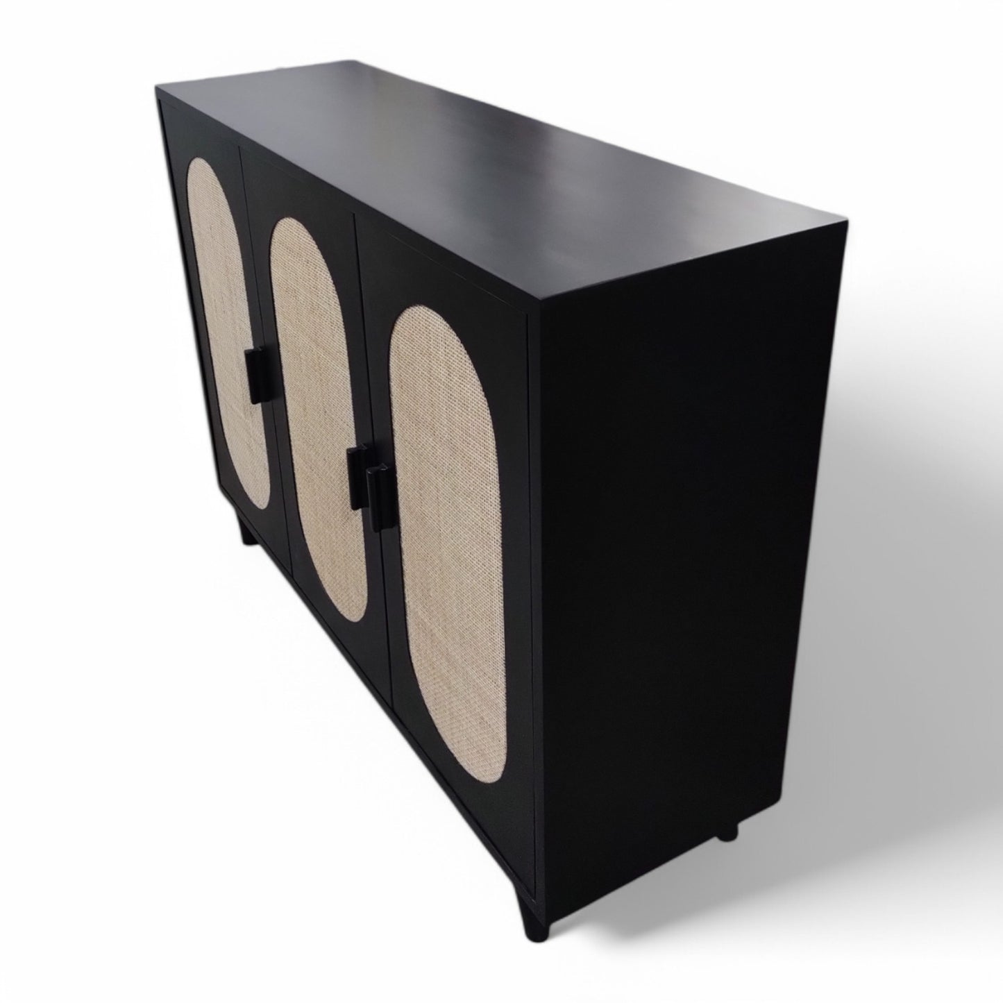 Black Storage Cabinet with Rattan Doors