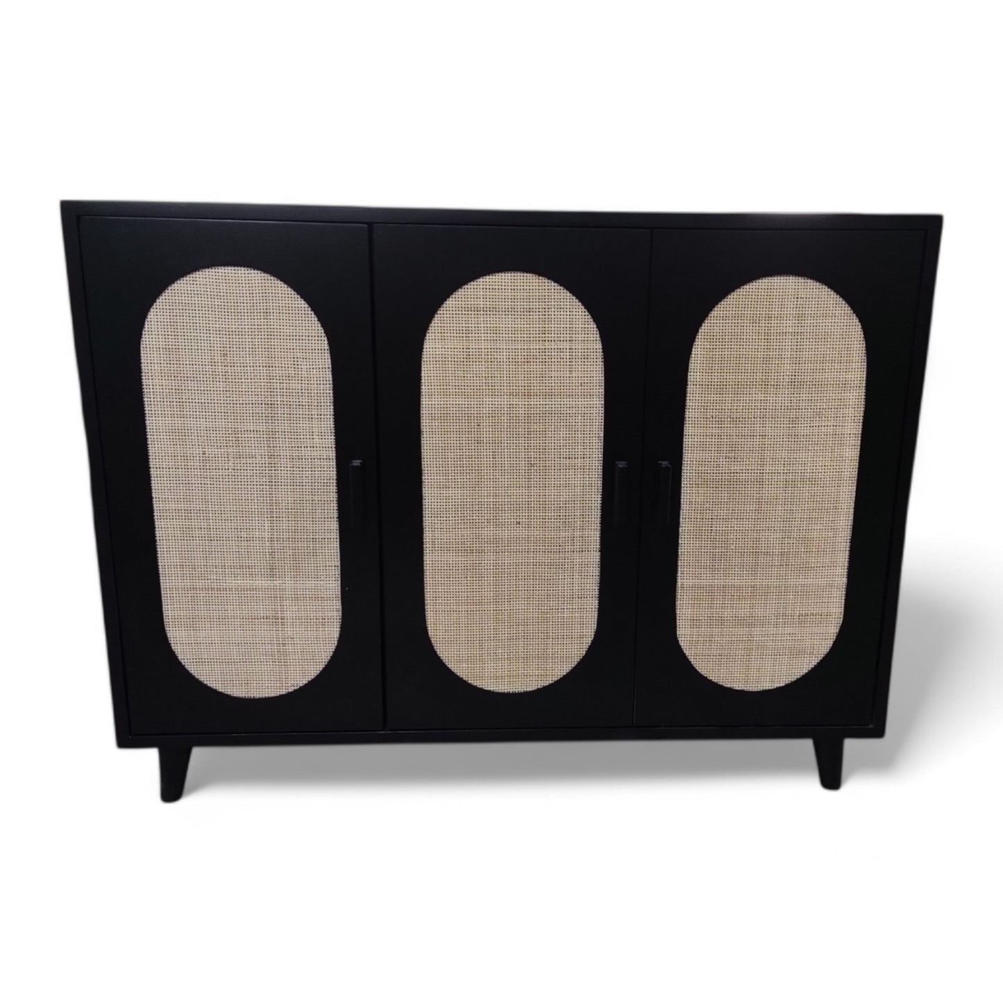 Black Storage Cabinet with Rattan Doors