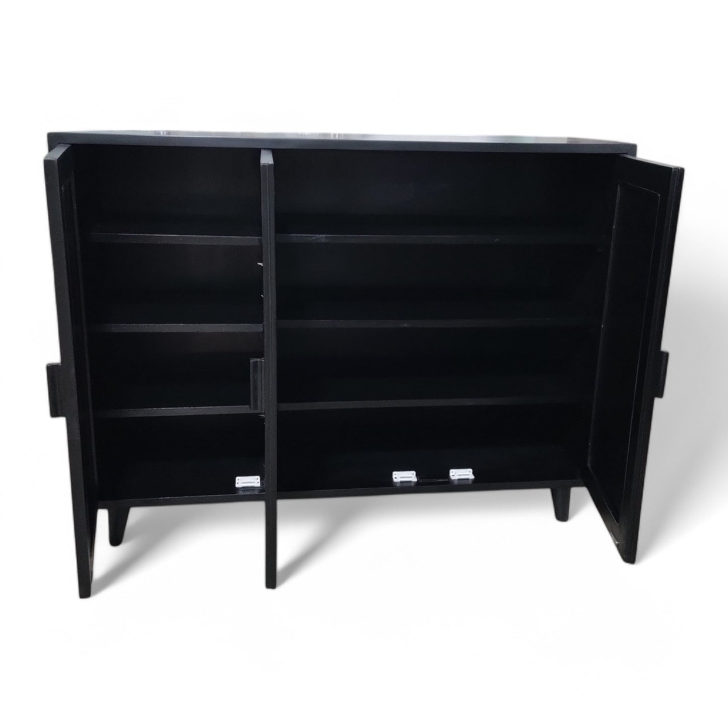 Black Storage Cabinet with Rattan Doors