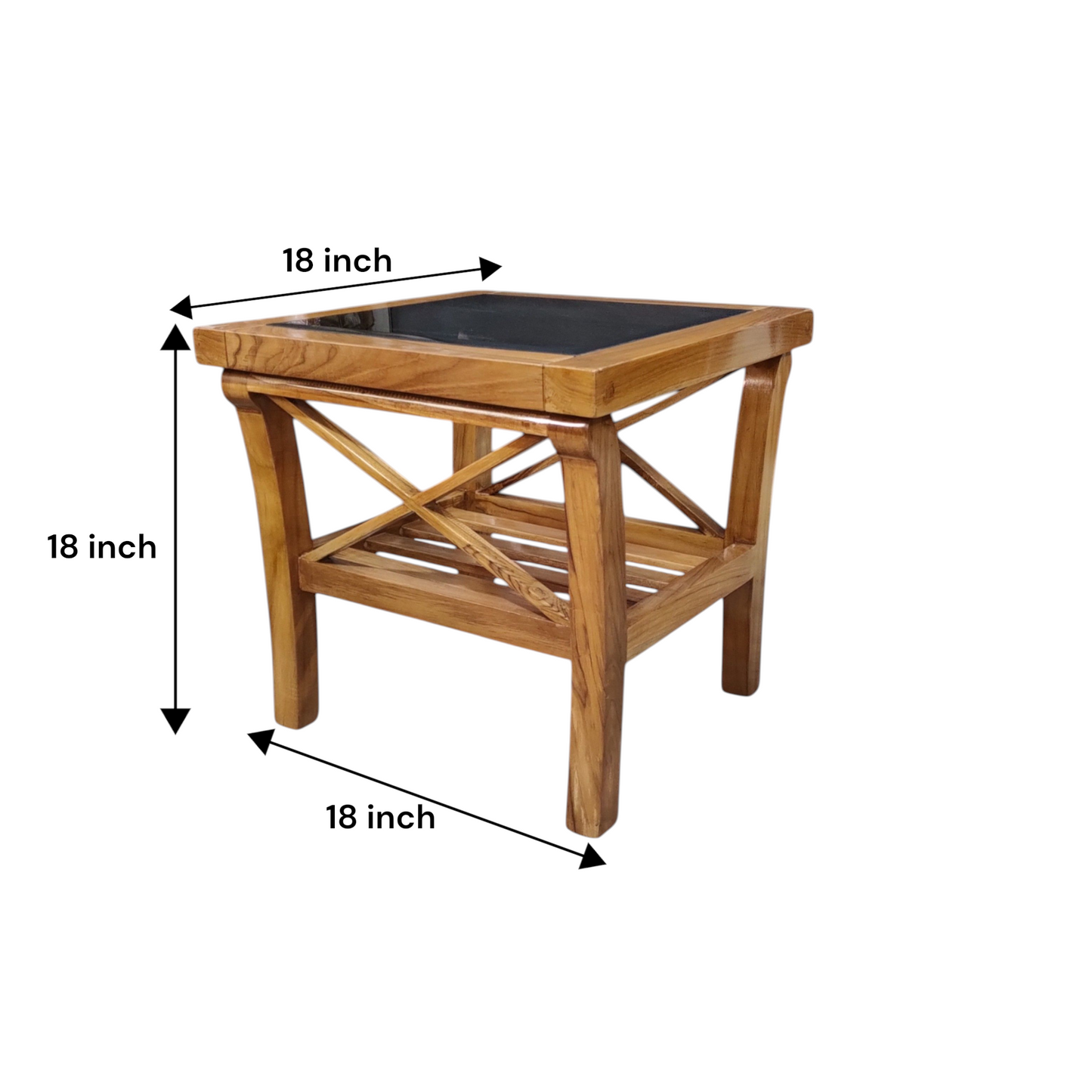 Teak Wood End Table with Glass Top