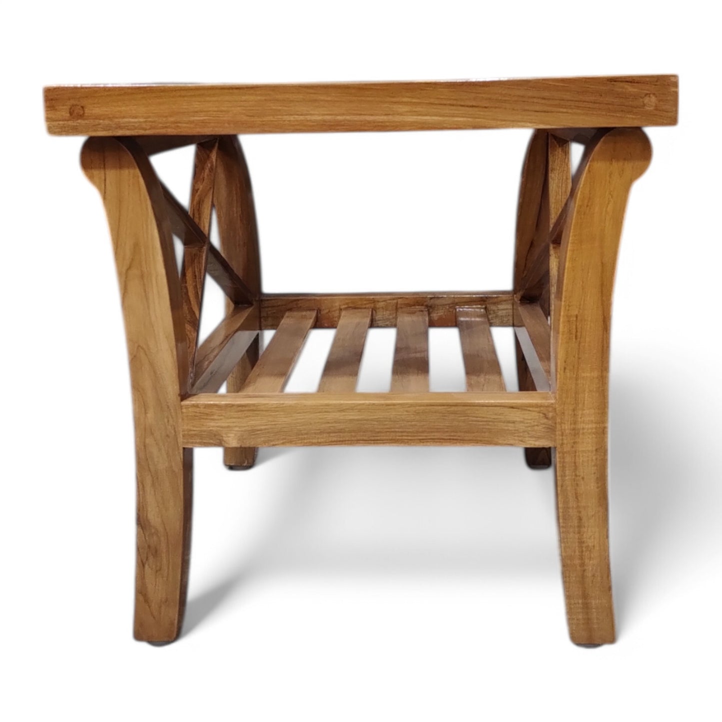 Teak Wood End Table with Glass Top