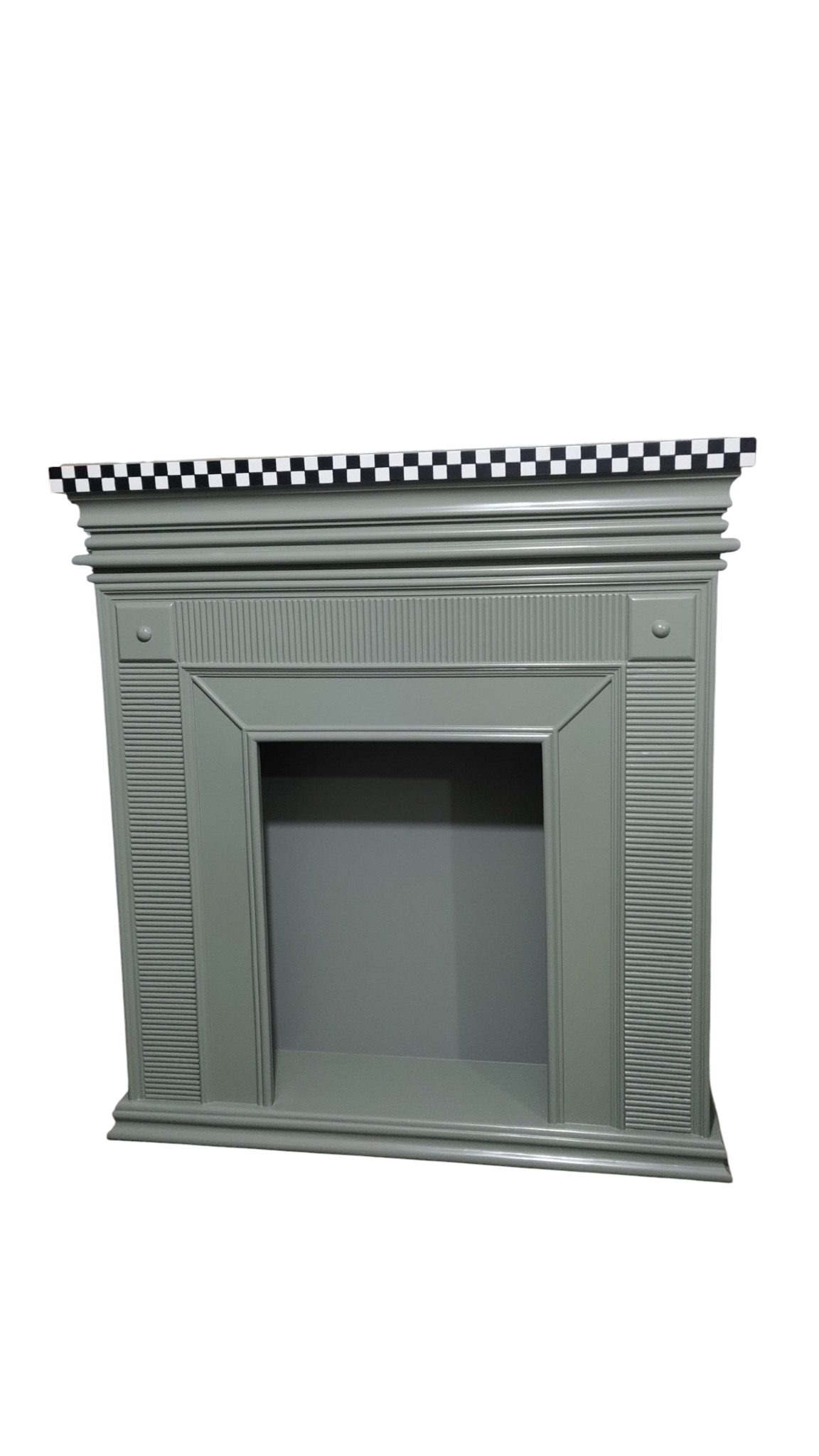 Lumber Casa Decorative Fireplace Mantel Surround, Sage Green with Checkered Detail, 48x15x42Inch