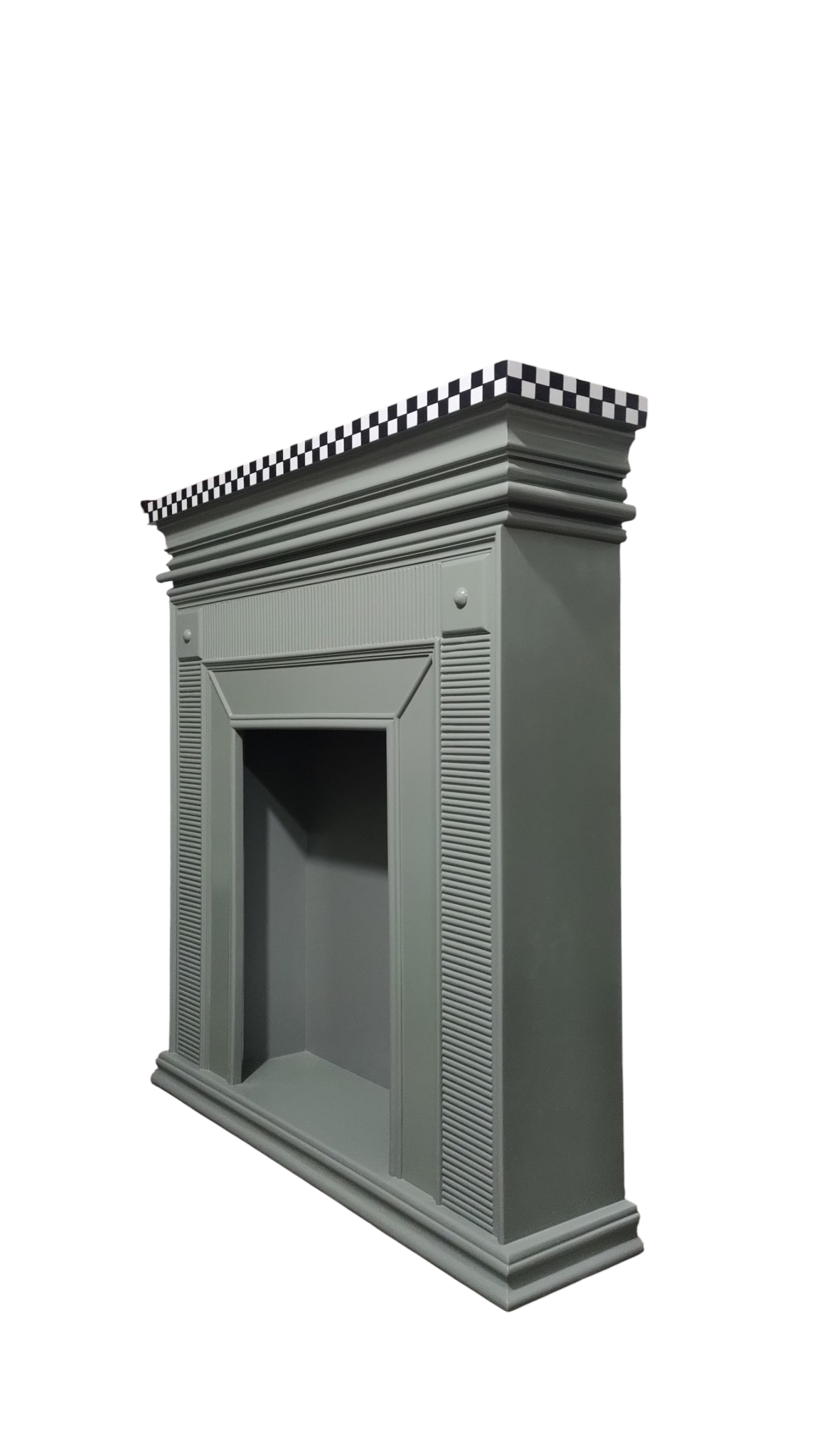 Lumber Casa Decorative Fireplace Mantel Surround, Sage Green with Checkered Detail, 48x15x42Inch