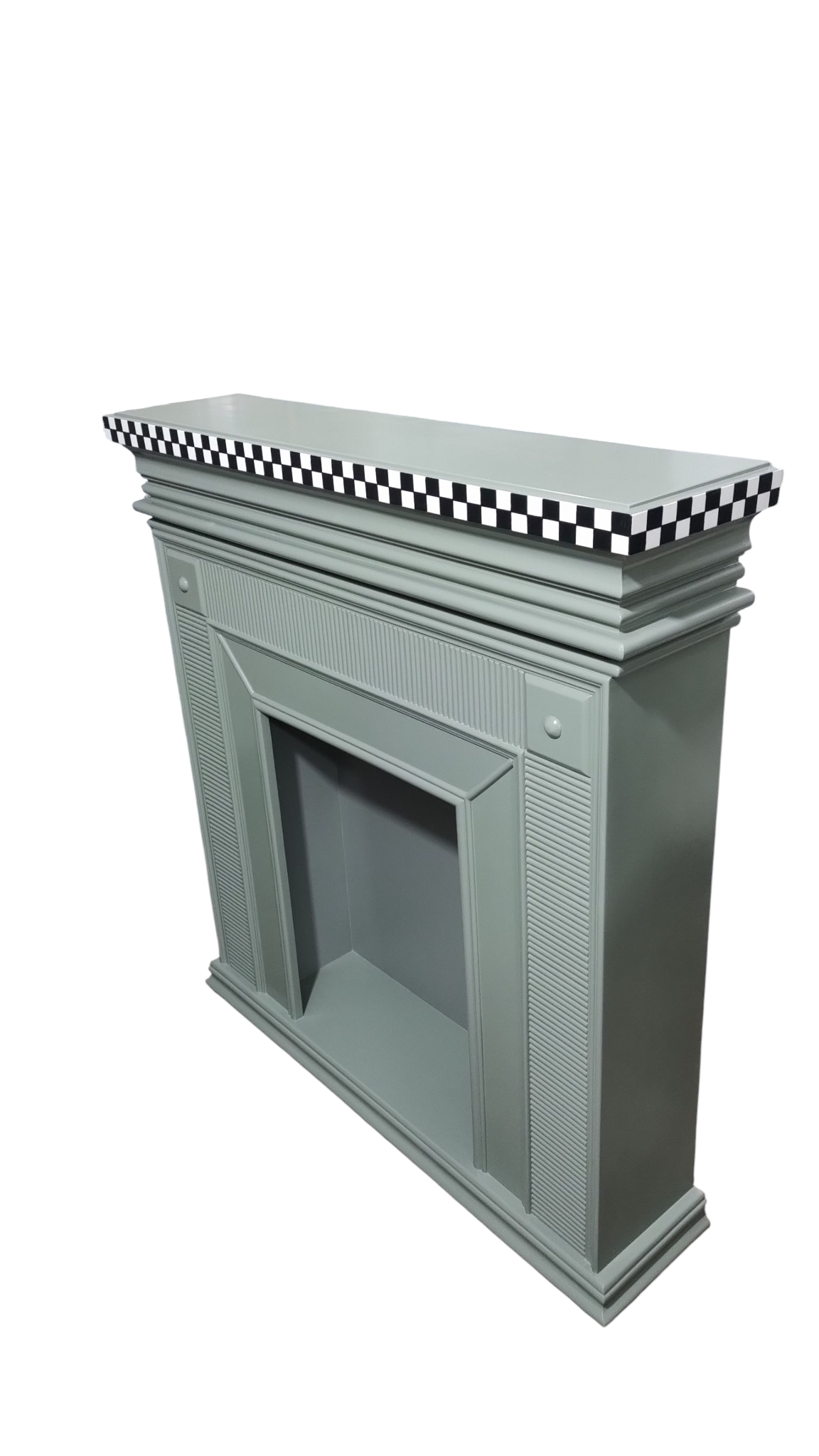 Lumber Casa Decorative Fireplace Mantel Surround, Sage Green with Checkered Detail, 48x15x42Inch