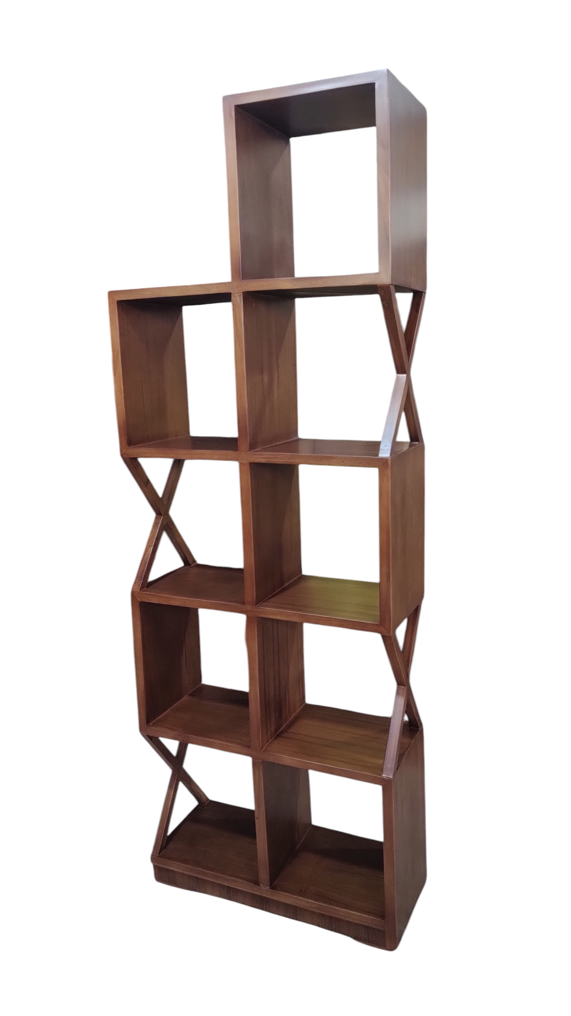 Lumber Casa Wooden Book Shelf, Walnut Brown, Open Cube Bookcase, 170 x 61 x 25 cm