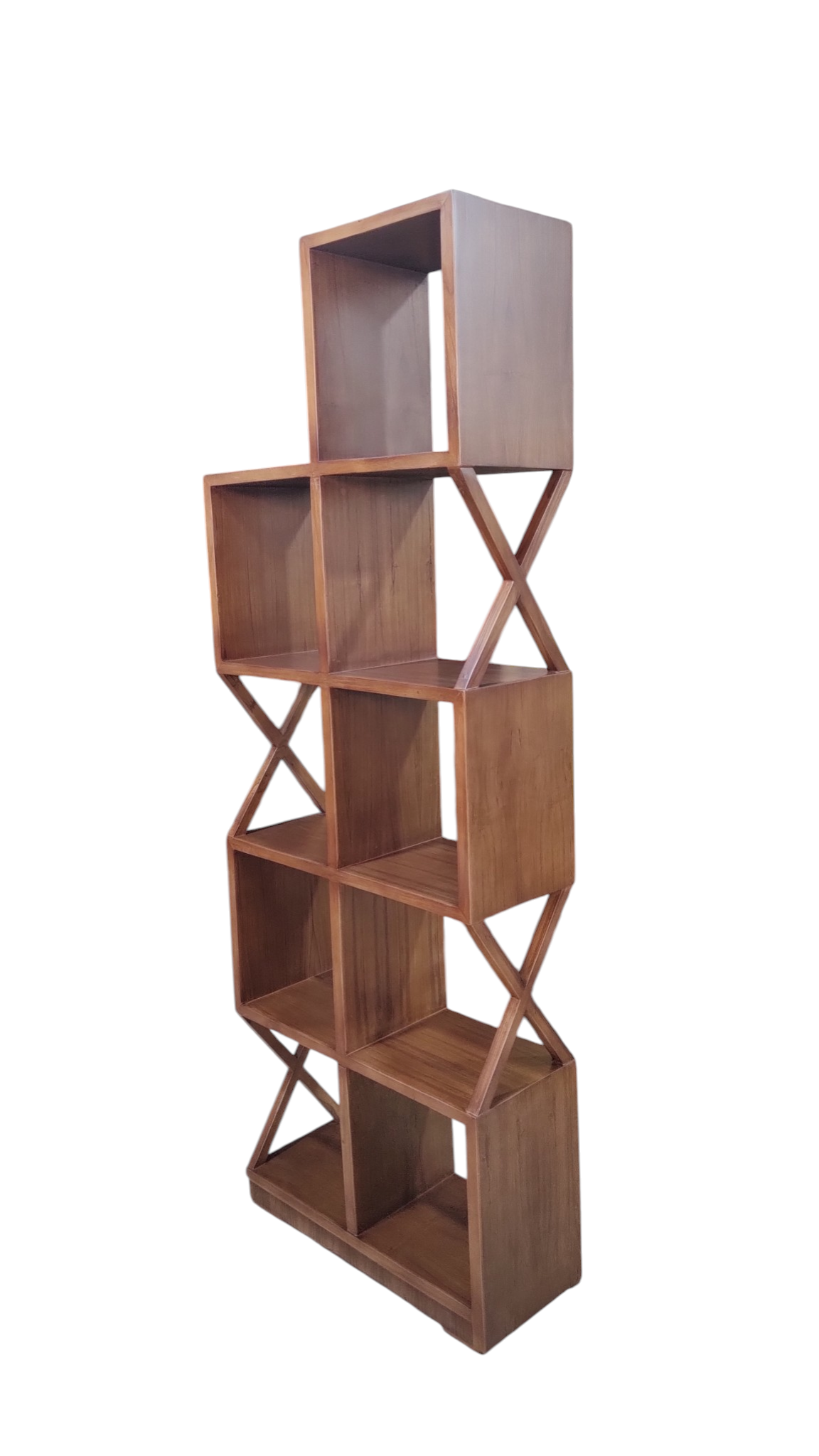 Lumber Casa Wooden Book Shelf, Walnut Brown, Open Cube Bookcase, 170 x 61 x 25 cm