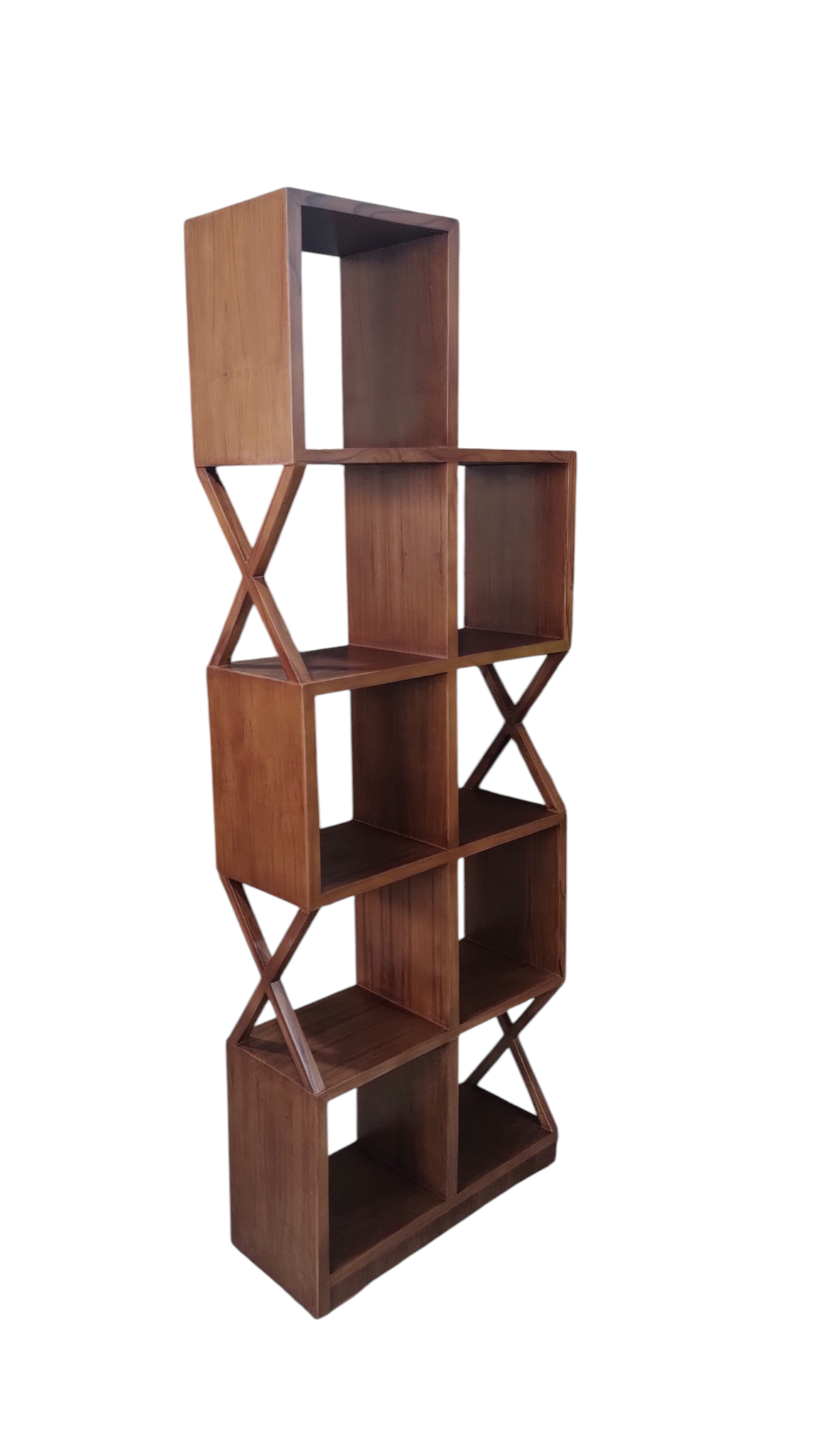 Lumber Casa Wooden Book Shelf, Walnut Brown, Open Cube Bookcase, 170 x 61 x 25 cm