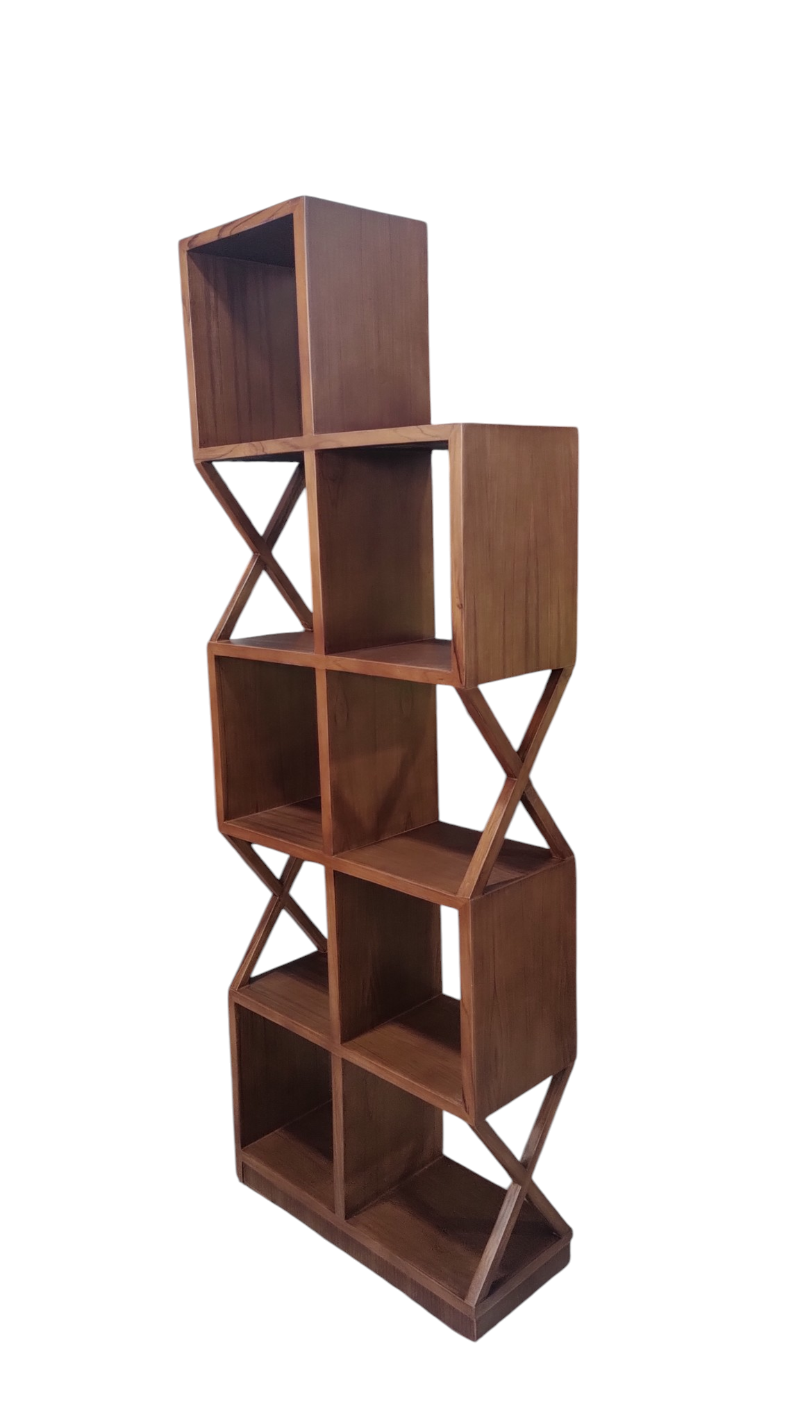 Lumber Casa Wooden Book Shelf, Walnut Brown, Open Cube Bookcase, 170 x 61 x 25 cm