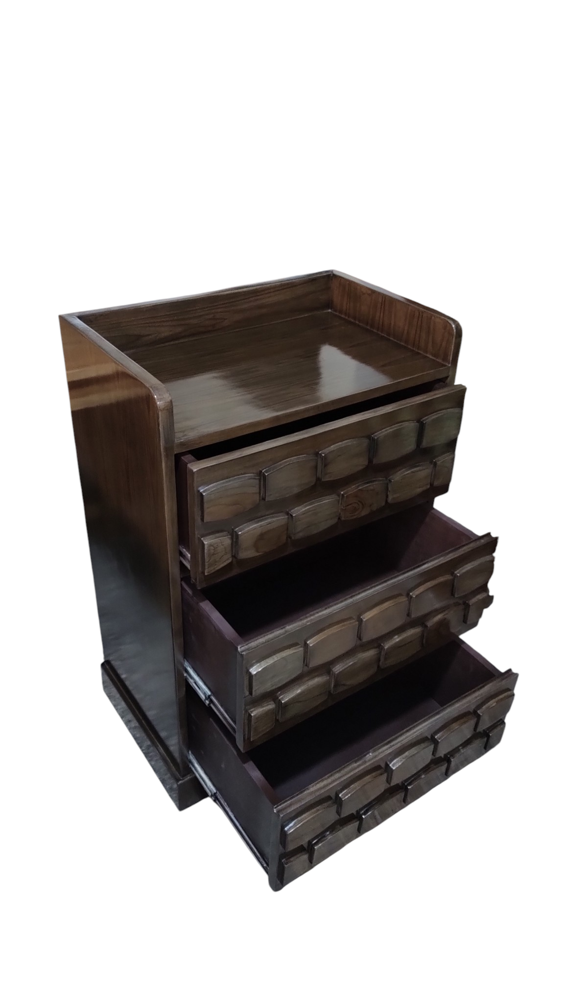 Lumber Casa Wooden Nightstand with 3 Drawers, Dark Brown,Bedroom Side Table Solid Wood Bedside Table (Finish Color - teak walnut, Pre-assembled)
