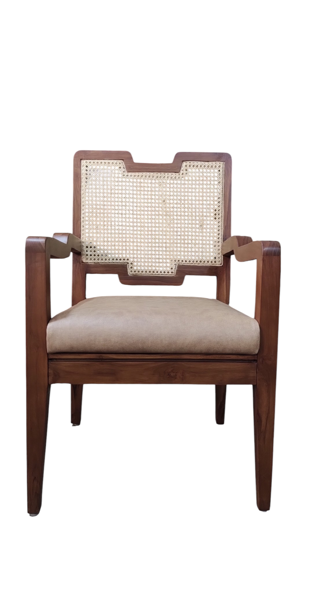 Lumber Casa Living Room Chair Solid teak Wood Frame with Cane Back and Upholstered Seat Mid-Century