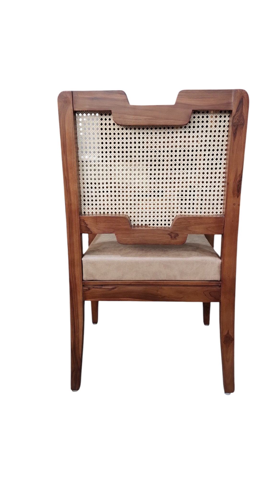 Lumber Casa Living Room Chair Solid teak Wood Frame with Cane Back and Upholstered Seat Mid-Century
