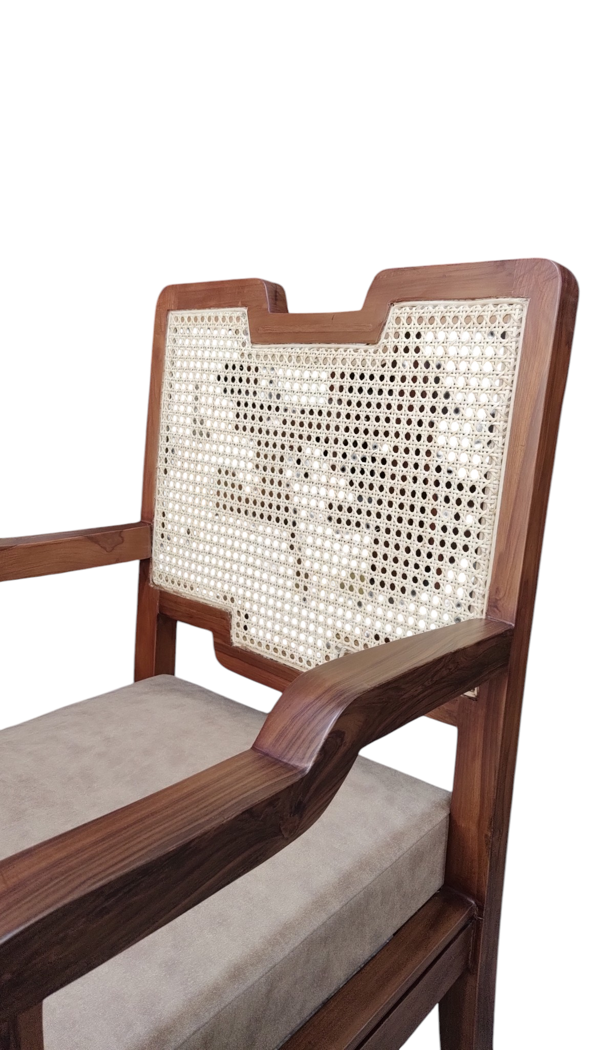 Lumber Casa Living Room Chair Solid teak Wood Frame with Cane Back and Upholstered Seat Mid-Century