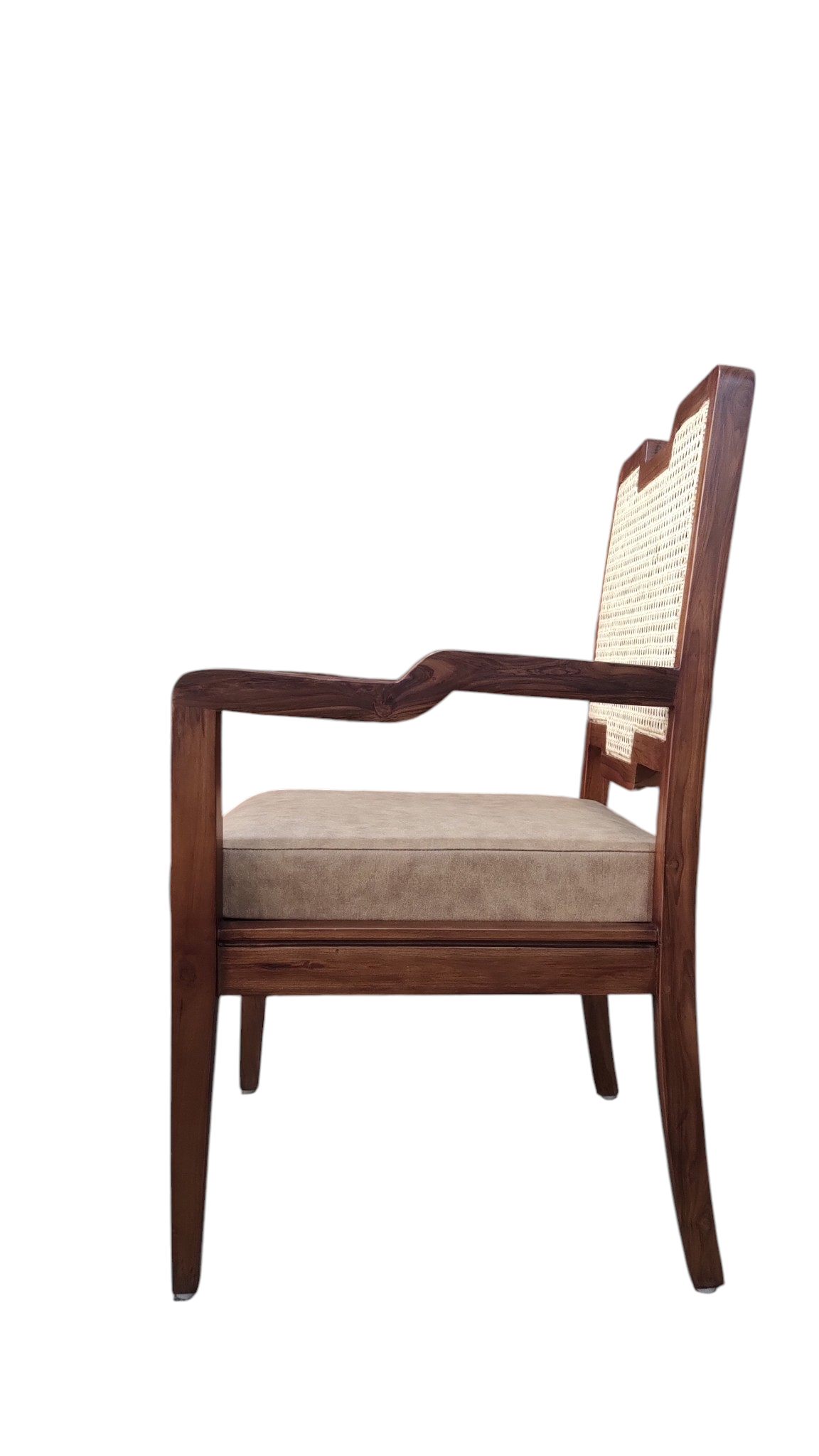Lumber Casa Living Room Chair Solid teak Wood Frame with Cane Back and Upholstered Seat Mid-Century