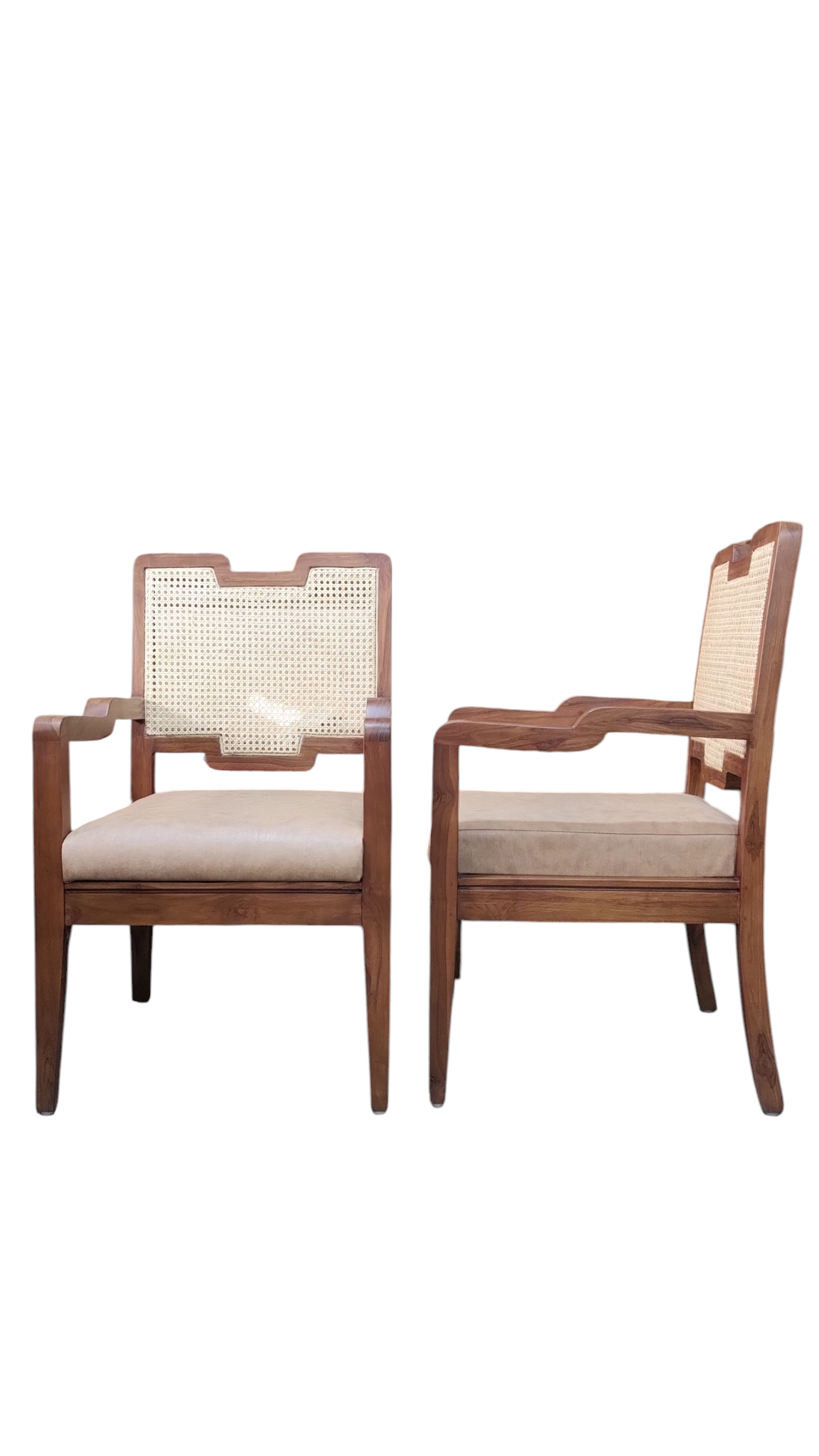Lumber Casa Living Room Chair Solid teak Wood Frame with Cane Back and Upholstered Seat Mid-Century