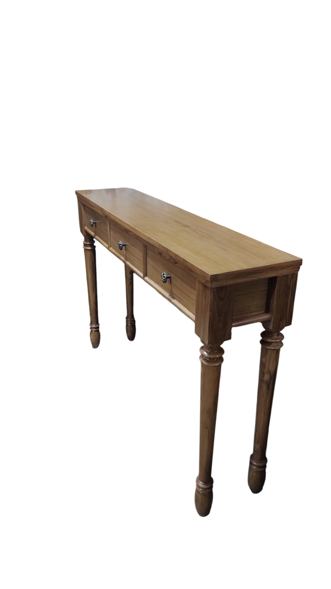 Premium Solid Teak Wood Console Table with 3 Drawers Solid Wood Dressing Table (Finish Color - , light walnut, Pre-assembled)