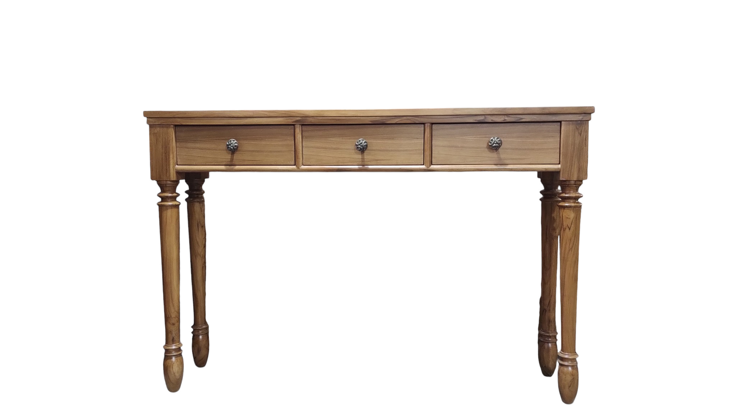 Premium Solid Teak Wood Console Table with 3 Drawers Solid Wood Dressing Table (Finish Color - , light walnut, Pre-assembled)