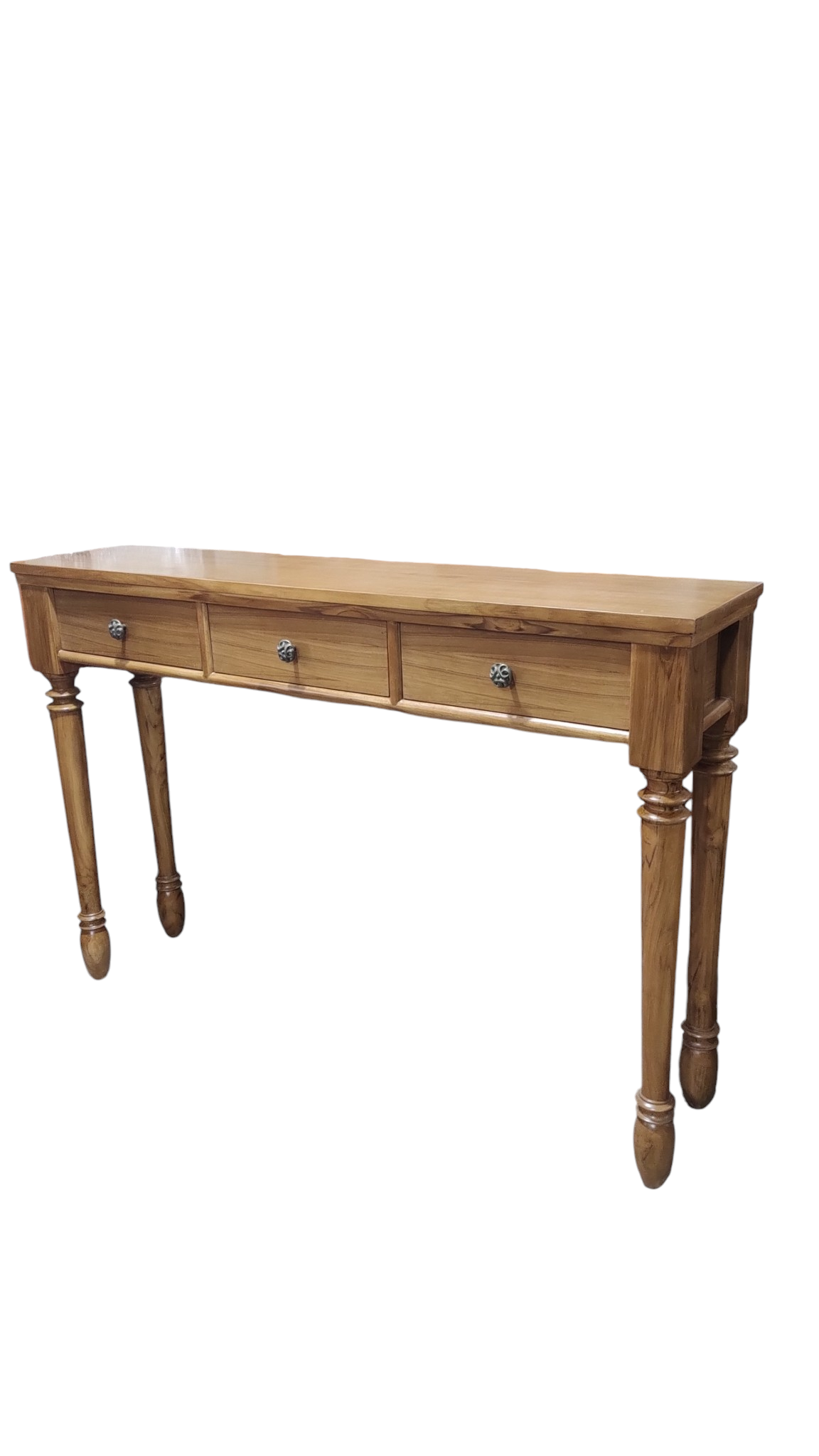 Premium Solid Teak Wood Console Table with 3 Drawers Solid Wood Dressing Table (Finish Color - , light walnut, Pre-assembled)