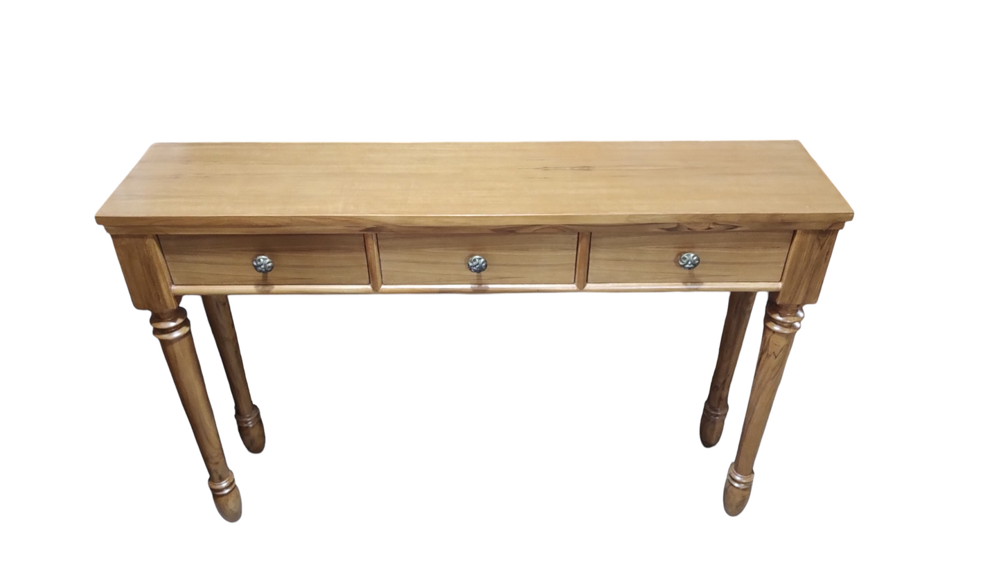 Premium Solid Teak Wood Console Table with 3 Drawers Solid Wood Dressing Table (Finish Color - , light walnut, Pre-assembled)