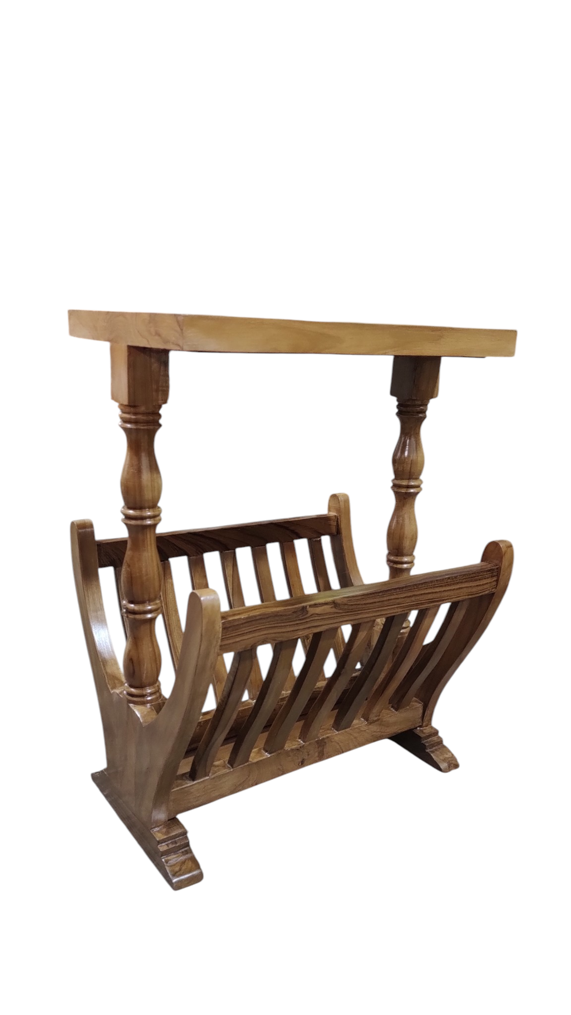Lumber Casa MAXINE TABLE, Wooden Side Table with Glass Top and Magazine Rack, 20x15x22 Inch