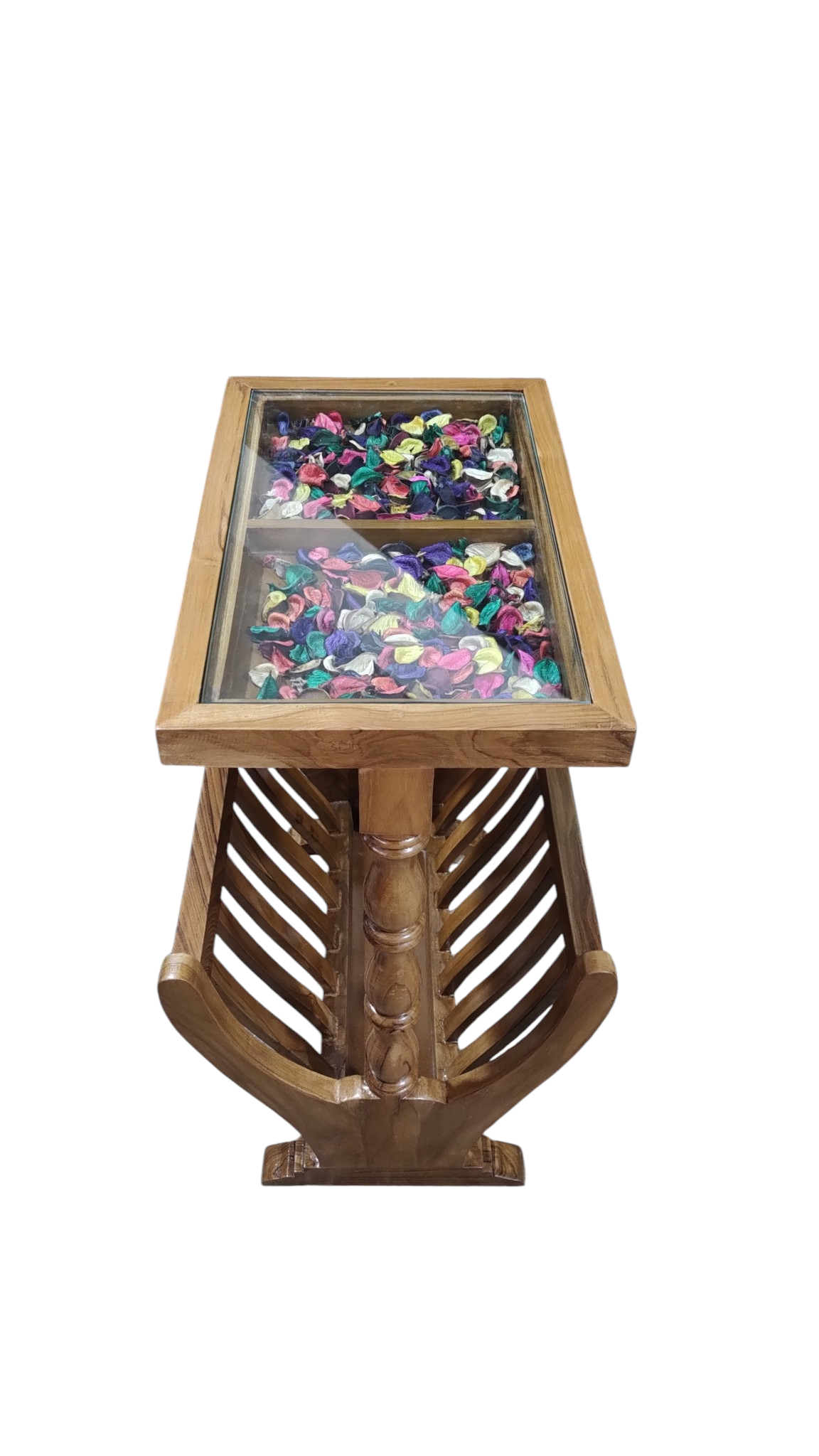 Lumber Casa MAXINE TABLE, Wooden Side Table with Glass Top and Magazine Rack, 20x15x22 Inch