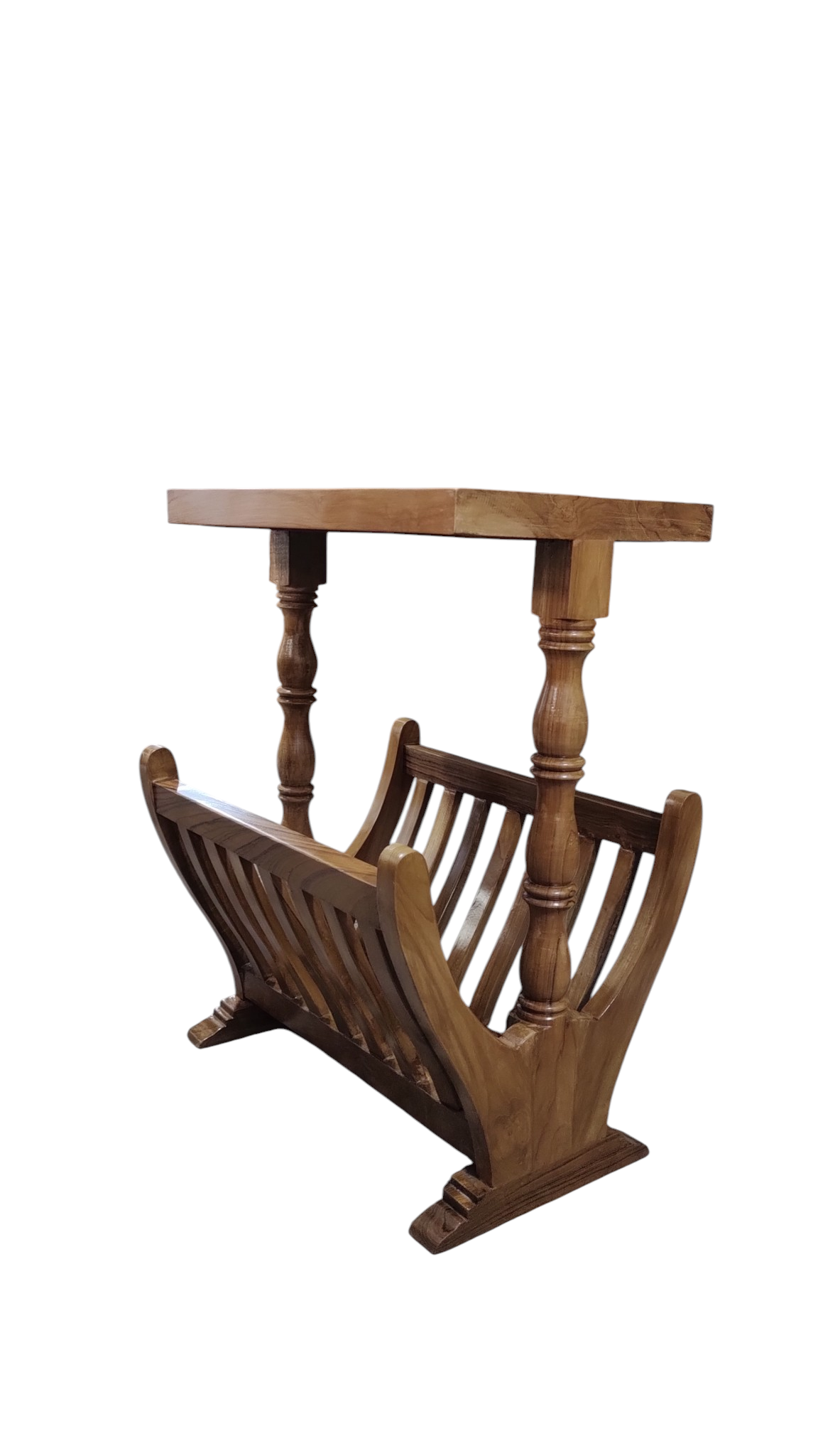 Lumber Casa MAXINE TABLE, Wooden Side Table with Glass Top and Magazine Rack, 20x15x22 Inch