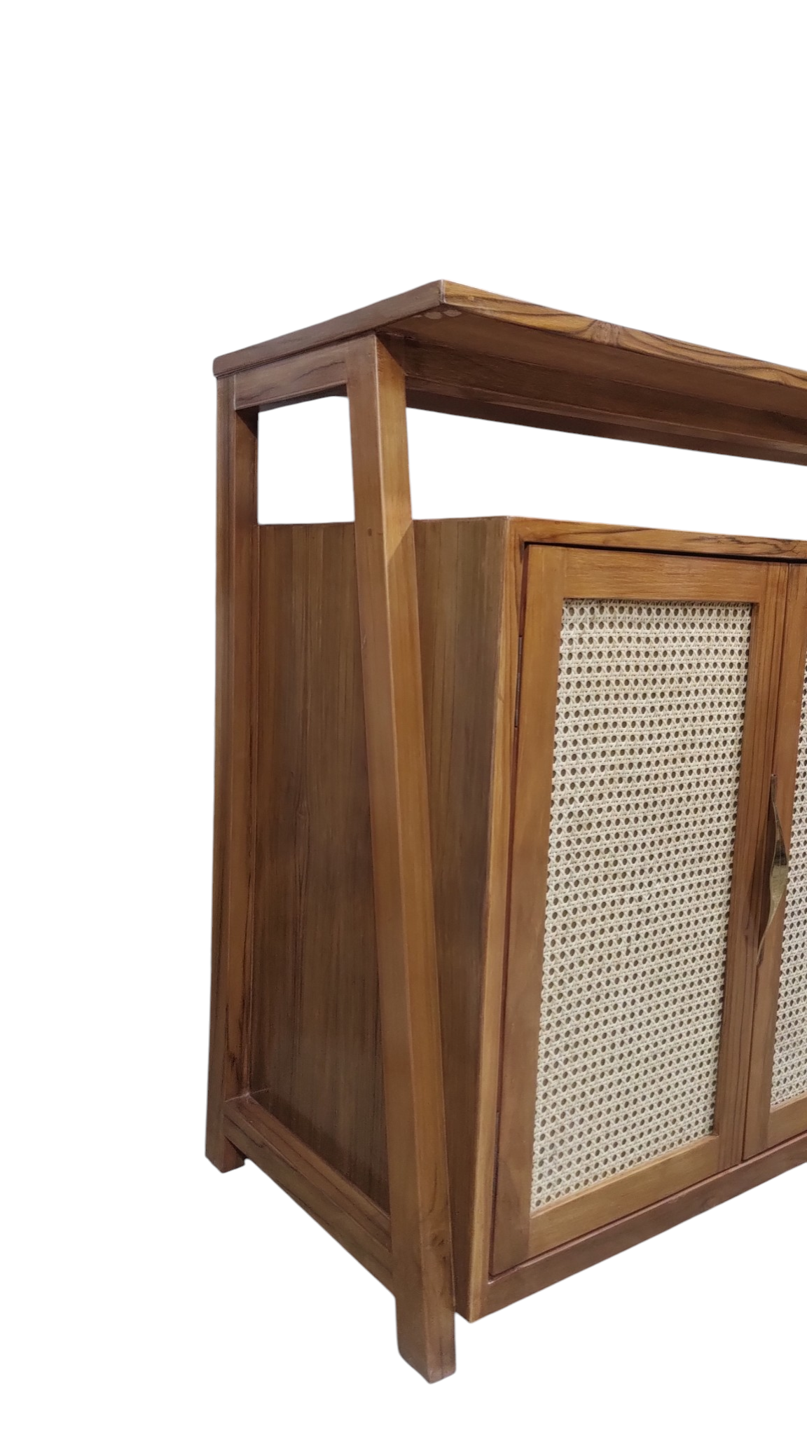 Premium Teak Wood & Rattan Cane CABINET with Semi-Matt Melamine Finish