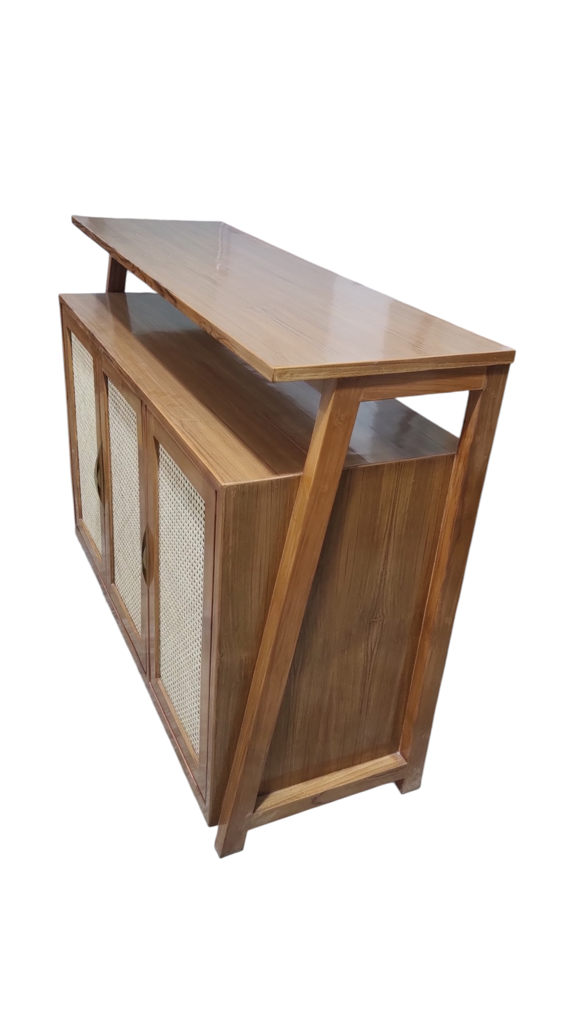 Premium Teak Wood & Rattan Cane CABINET with Semi-Matt Melamine Finish