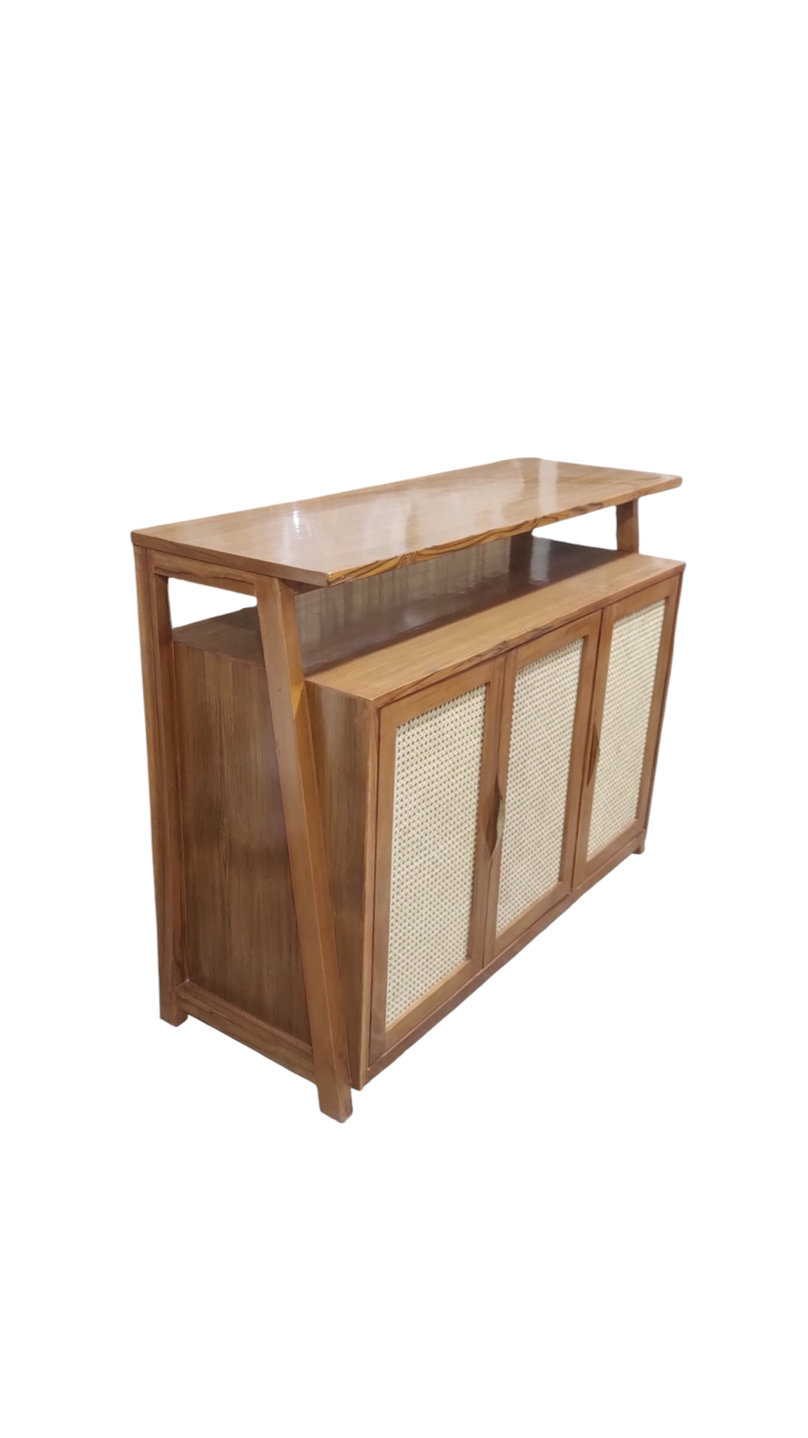 Premium Teak Wood & Rattan Cane CABINET with Semi-Matt Melamine Finish