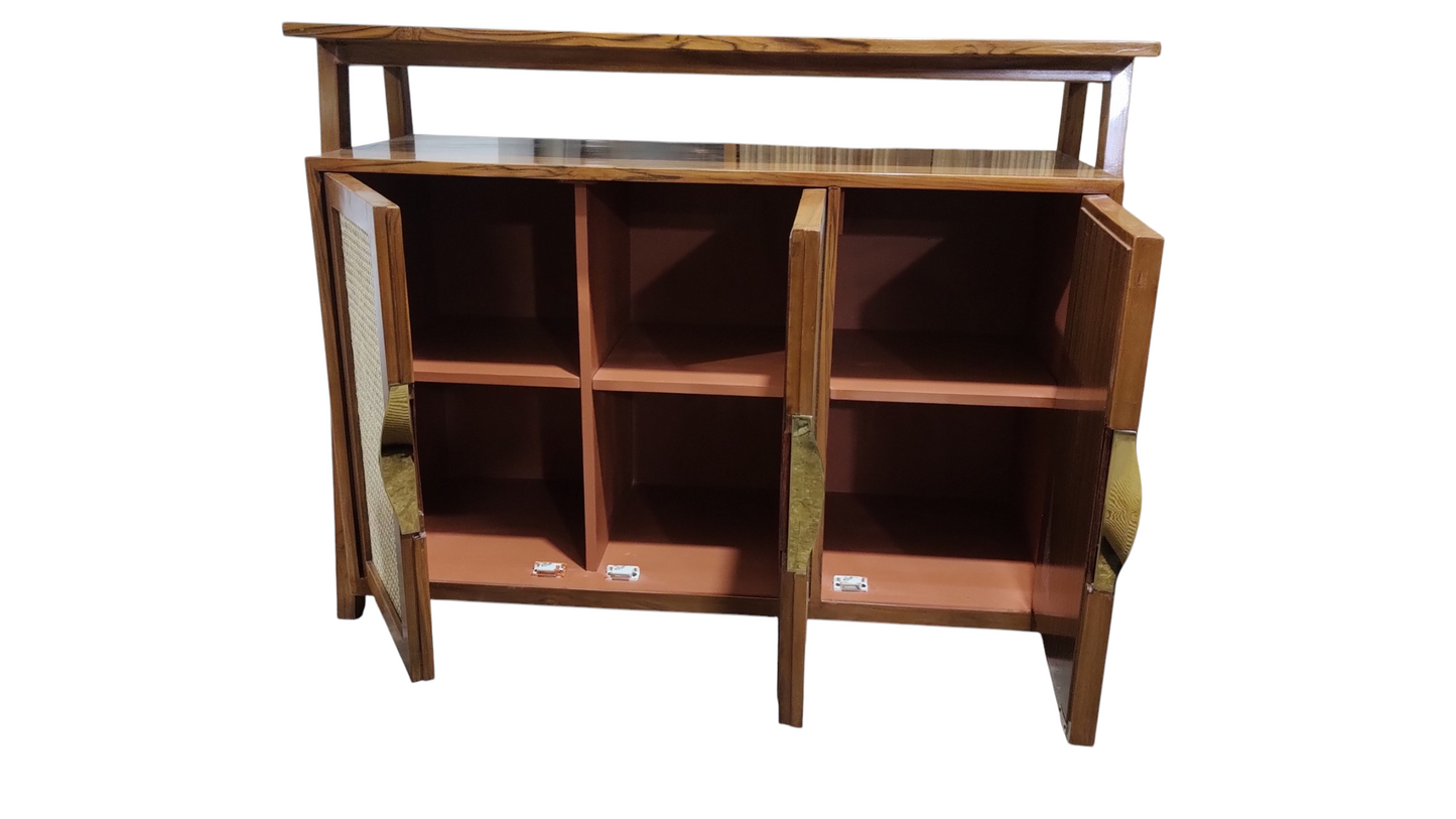 Premium Teak Wood & Rattan Cane CABINET with Semi-Matt Melamine Finish