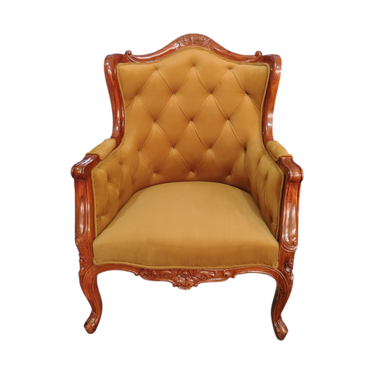 Lumber Casa Teak Wood Visitor Armchair with Velvet Cushion