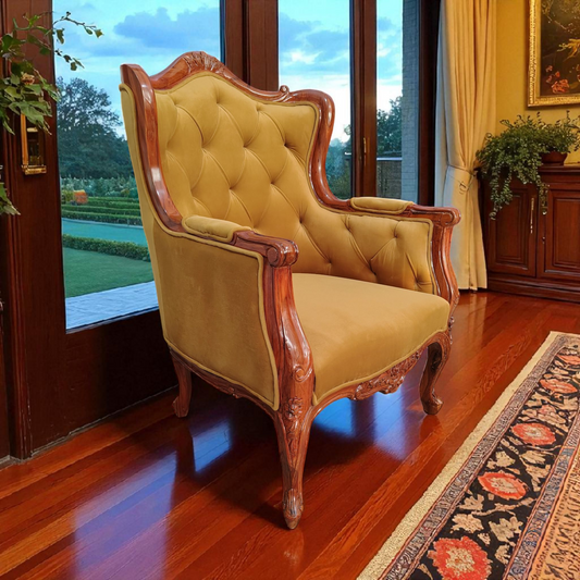 Lumber Casa Teak Wood Visitor Armchair with Velvet Cushion