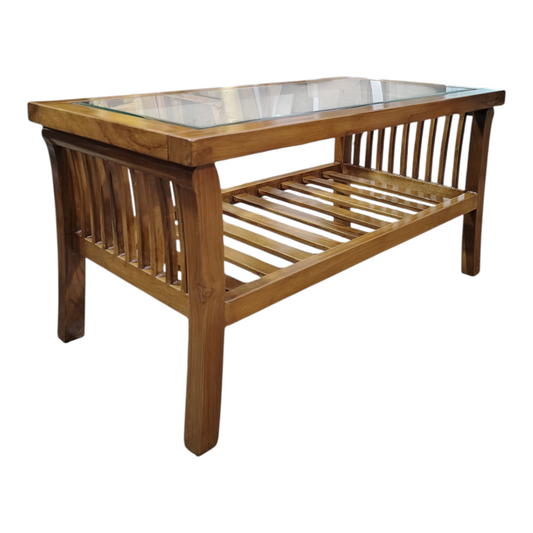 Glass coffee table (finish colour - teak matt , pre-assembled)