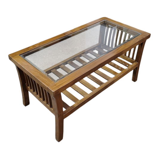 Glass coffee table (finish colour - teak matt , pre-assembled)