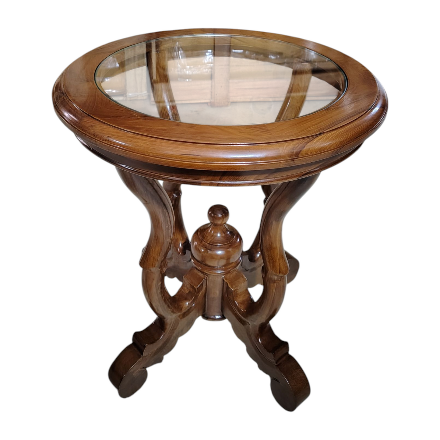 Lumber Casa Wooden Glass Top End Table, Light Walnut Finish