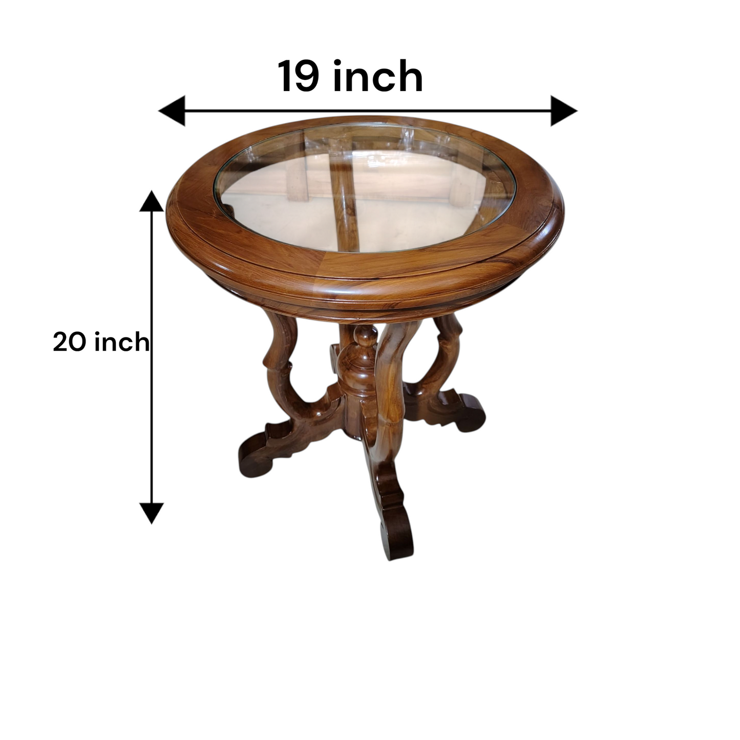Lumber Casa Wooden Glass Top End Table, Light Walnut Finish
