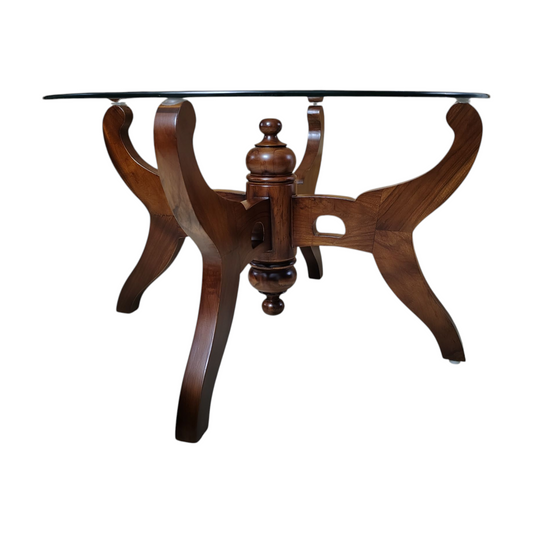 Round Glass Top Coffee Table with Wooden Base