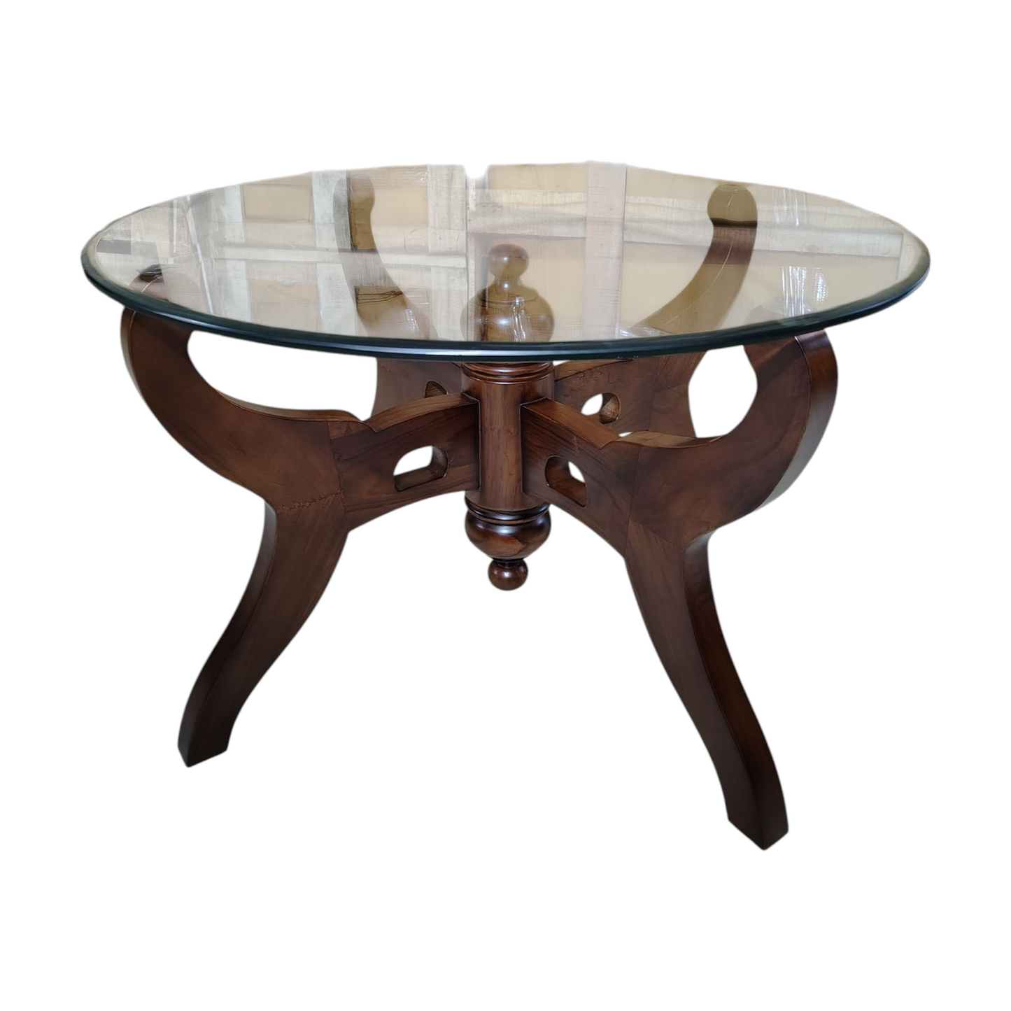 Round Glass Top Coffee Table with Wooden Base