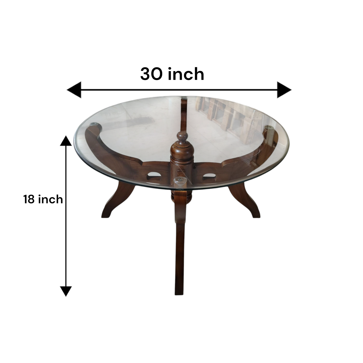 Round Glass Top Coffee Table with Wooden Base