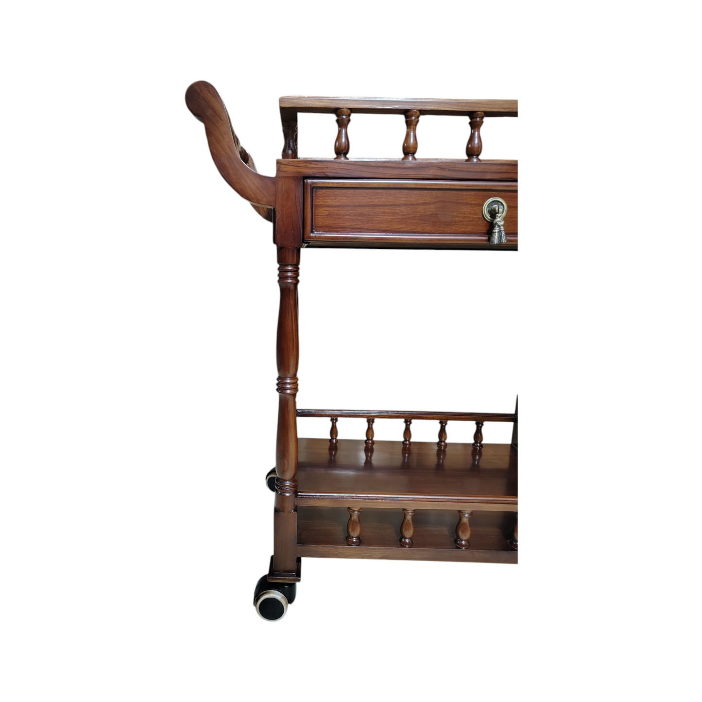 Solid Wood Bar Trolley with Shelves and Hooks, Light Walnut Finish, Pre-Assembled (Brown)