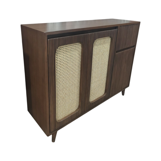 Teak Wood and Plywood Entryway Storage Cabinet with Teak Veneer Solid Wood Shoe Rack (LIGHT WALNUT, 3 Shelves, Pre-assembled)