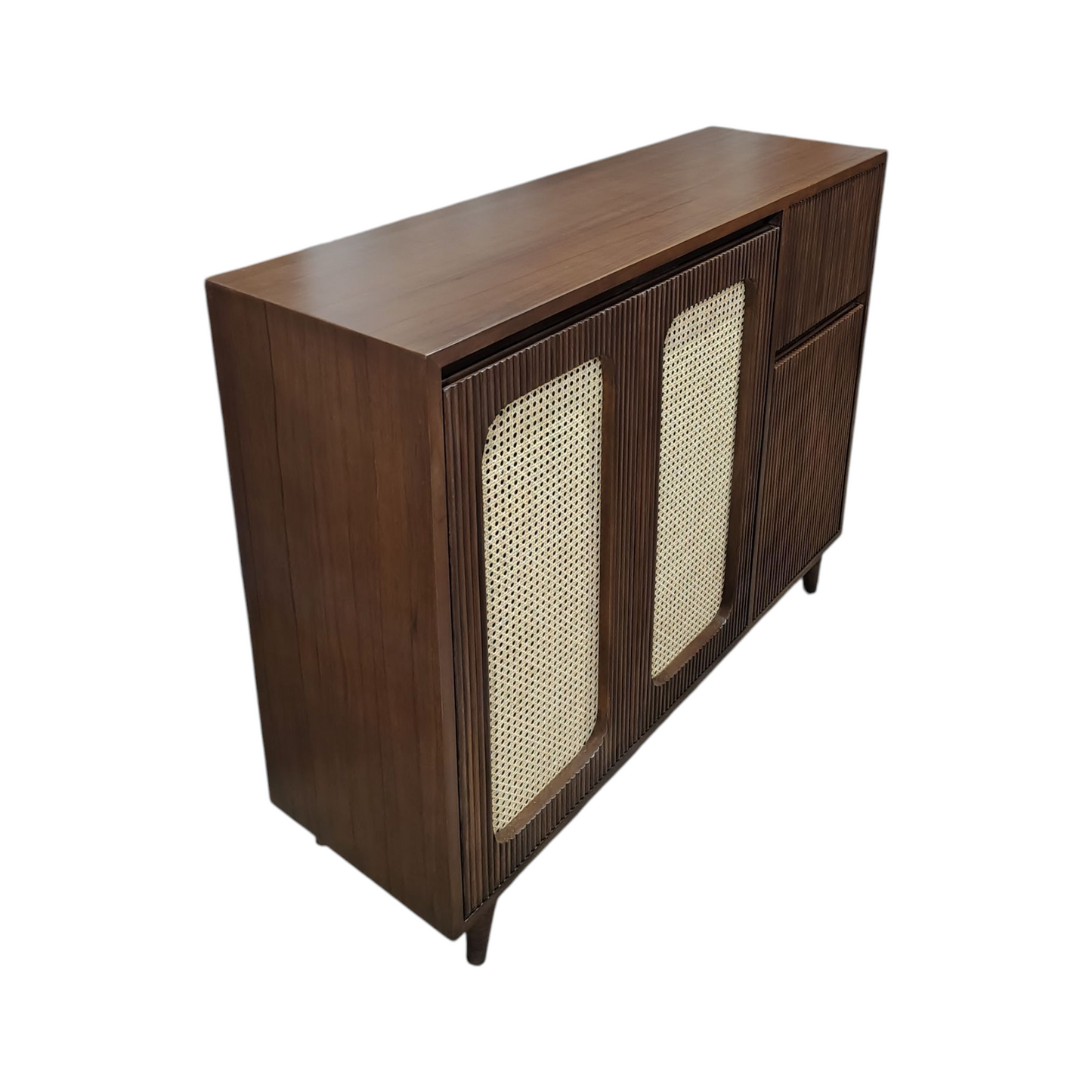 Teak Wood and Plywood Entryway Storage Cabinet with Teak Veneer Solid Wood Shoe Rack (LIGHT WALNUT, 3 Shelves, Pre-assembled)