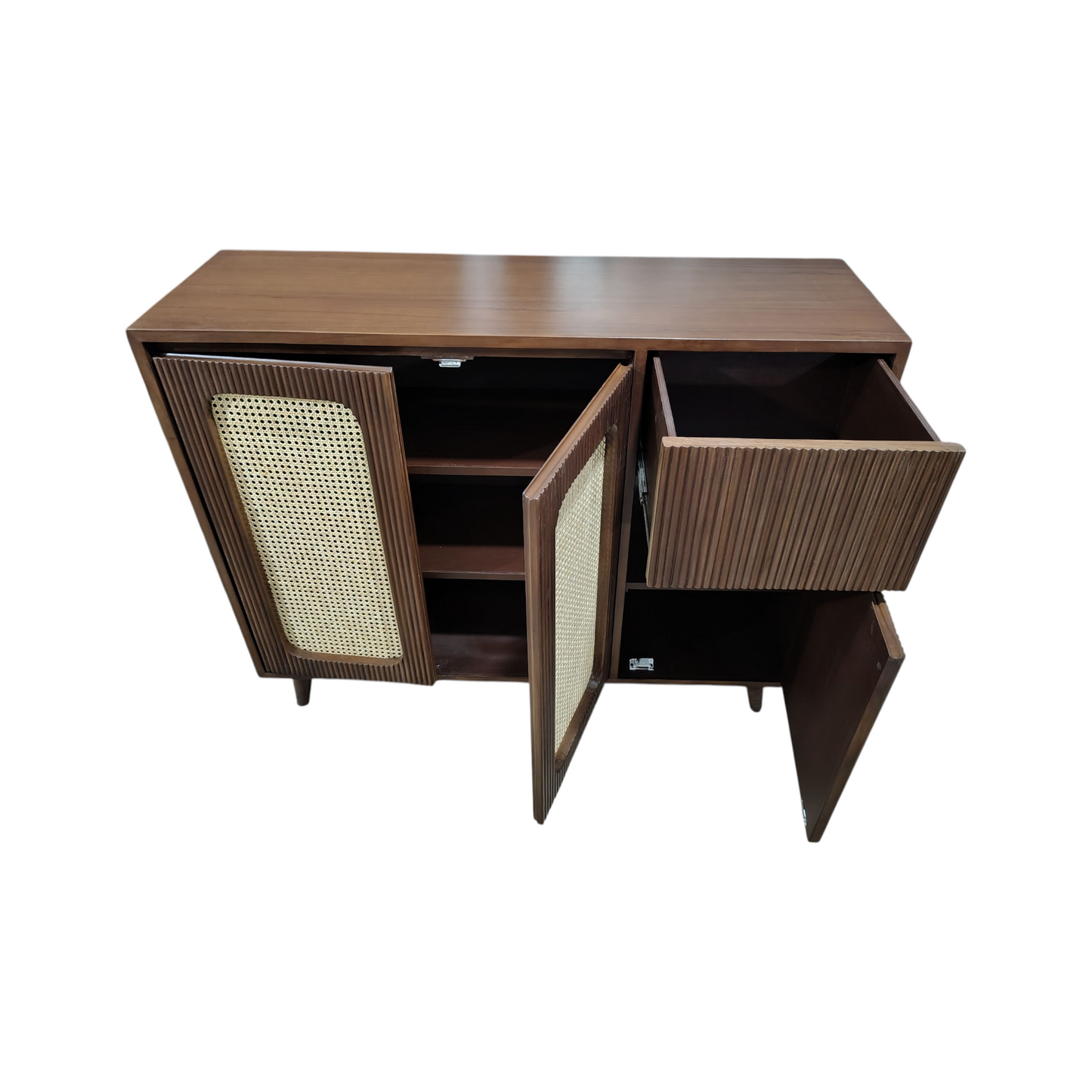 Teak Wood and Plywood Entryway Storage Cabinet with Teak Veneer Solid Wood Shoe Rack (LIGHT WALNUT, 3 Shelves, Pre-assembled)