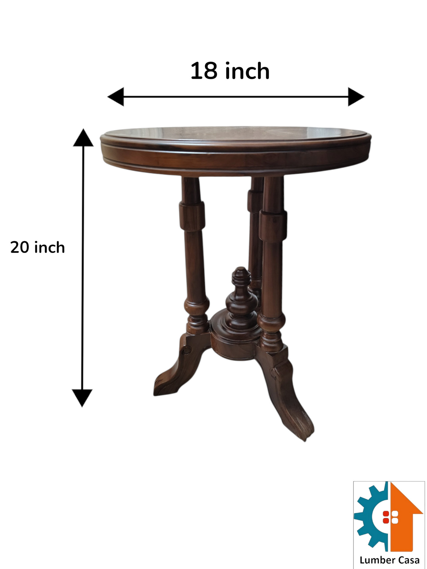 Lumber Casa Round Accent Side Table, Walnut Brown, Solid Wood, Traditional Style Glass Coffee Table (Finish Color - WALNUT, Pre-assembled)