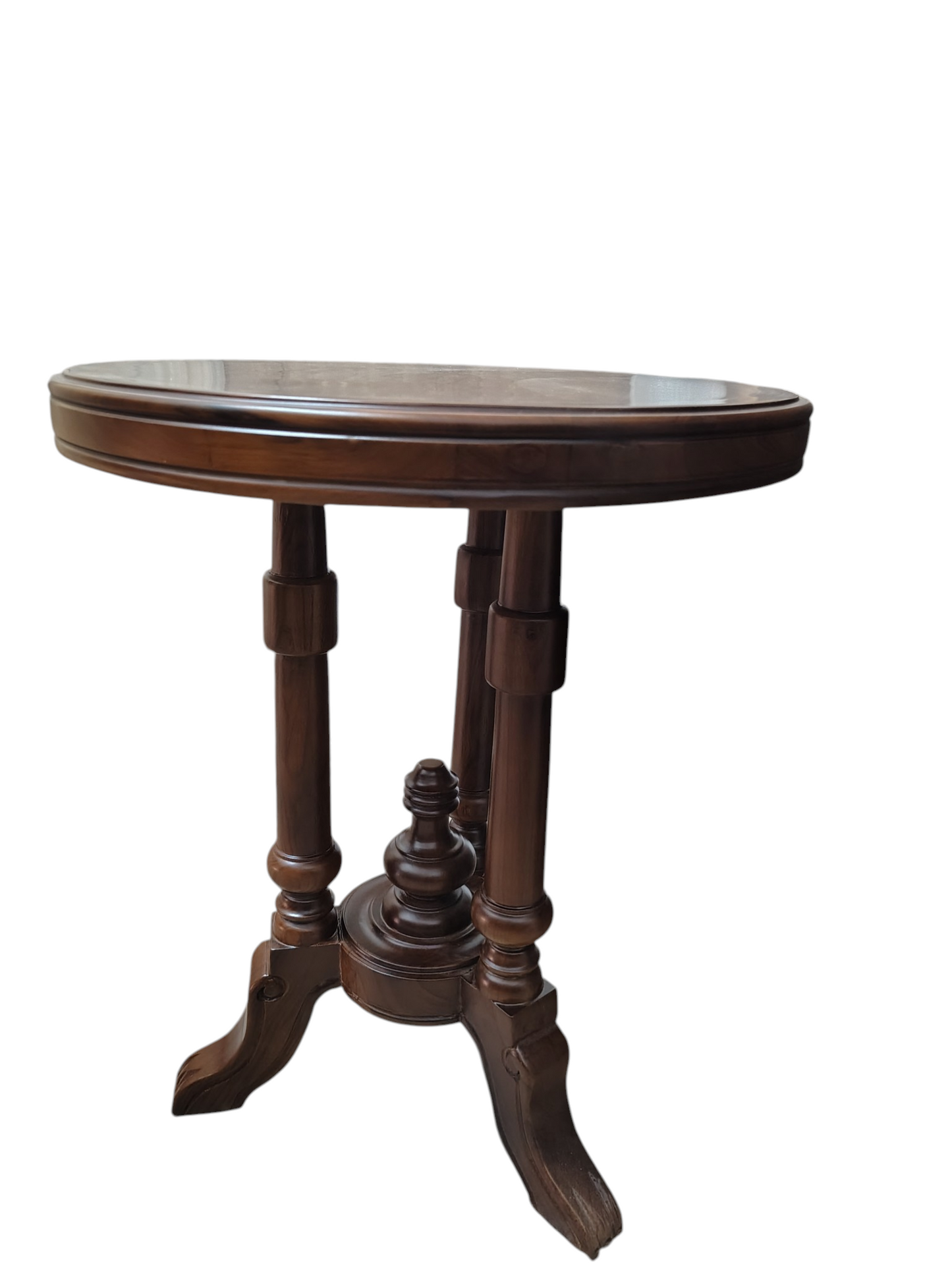 Lumber Casa Round Accent Side Table, Walnut Brown, Solid Wood, Traditional Style Glass Coffee Table (Finish Color - WALNUT, Pre-assembled)