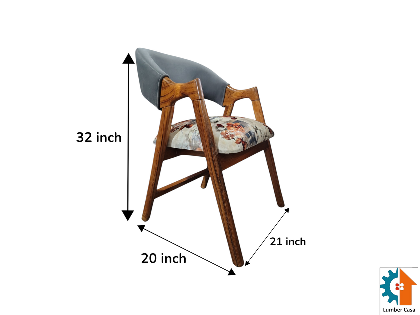 Elegant Teak Wood Living Room Chair with Floral Fabric Upholstery