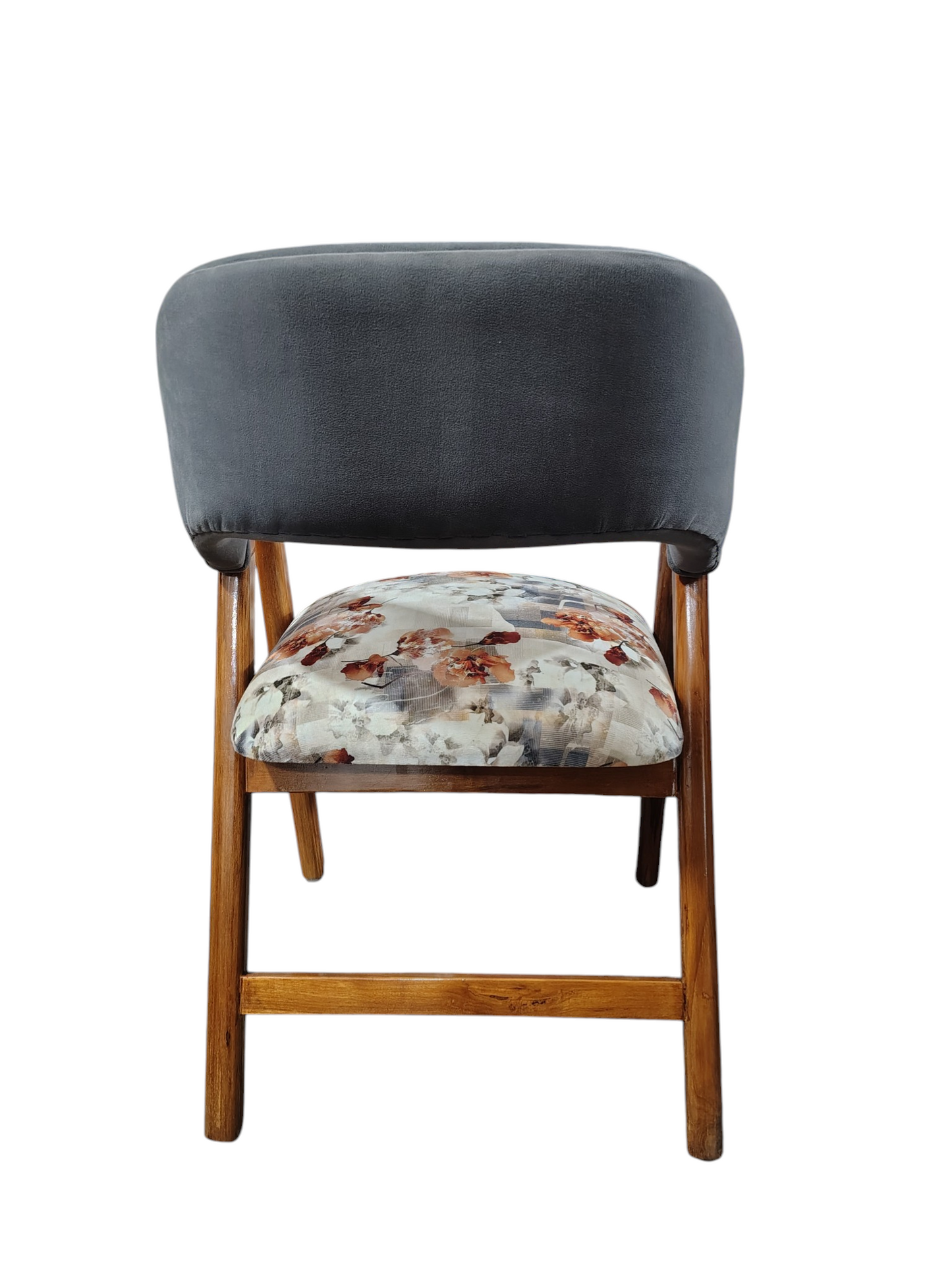 Elegant Teak Wood Living Room Chair with Floral Fabric Upholstery